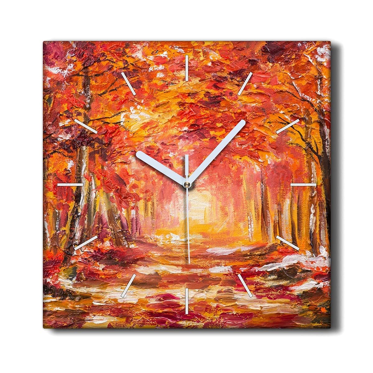 Horloge sur Toile sans bruit pour Salon - Horloge Murale Silencieuse Forêt Automne 30x30