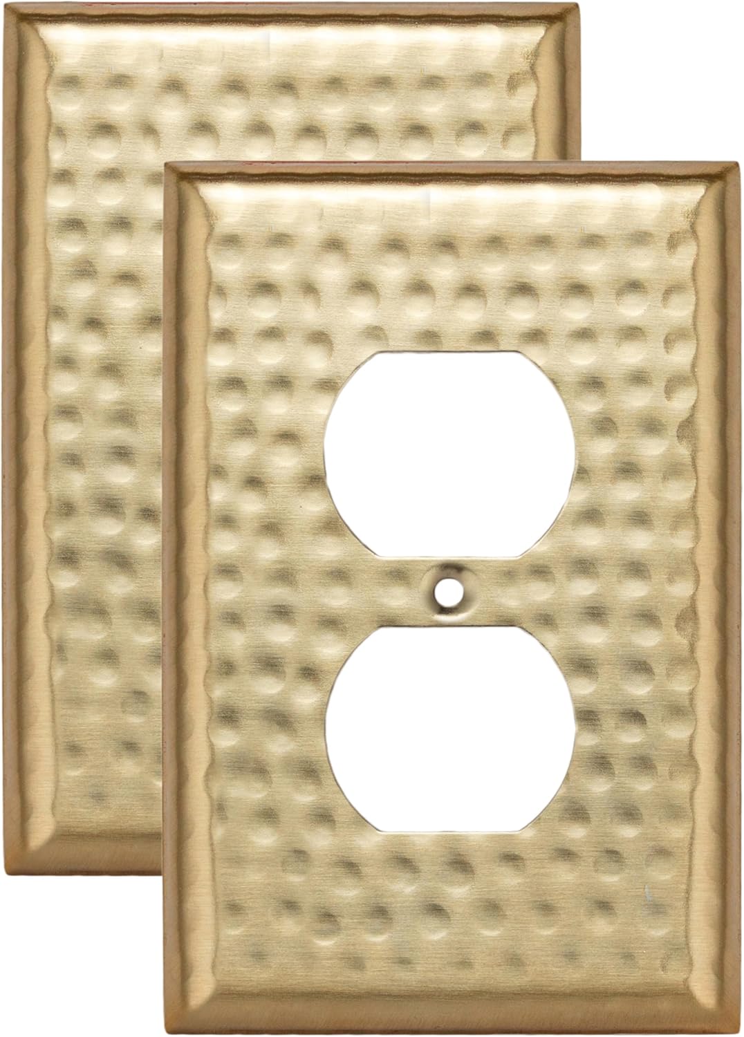 Monarch Abode Duplex Outlet Cover Plate – 1-Gang Brushed Gold Plug Wall Plates, Electrical Outlet Cover Plates, Electric Outlets Covers, Hand Hammered Decorative Outlets Covers Wall Plate, Pack of 2