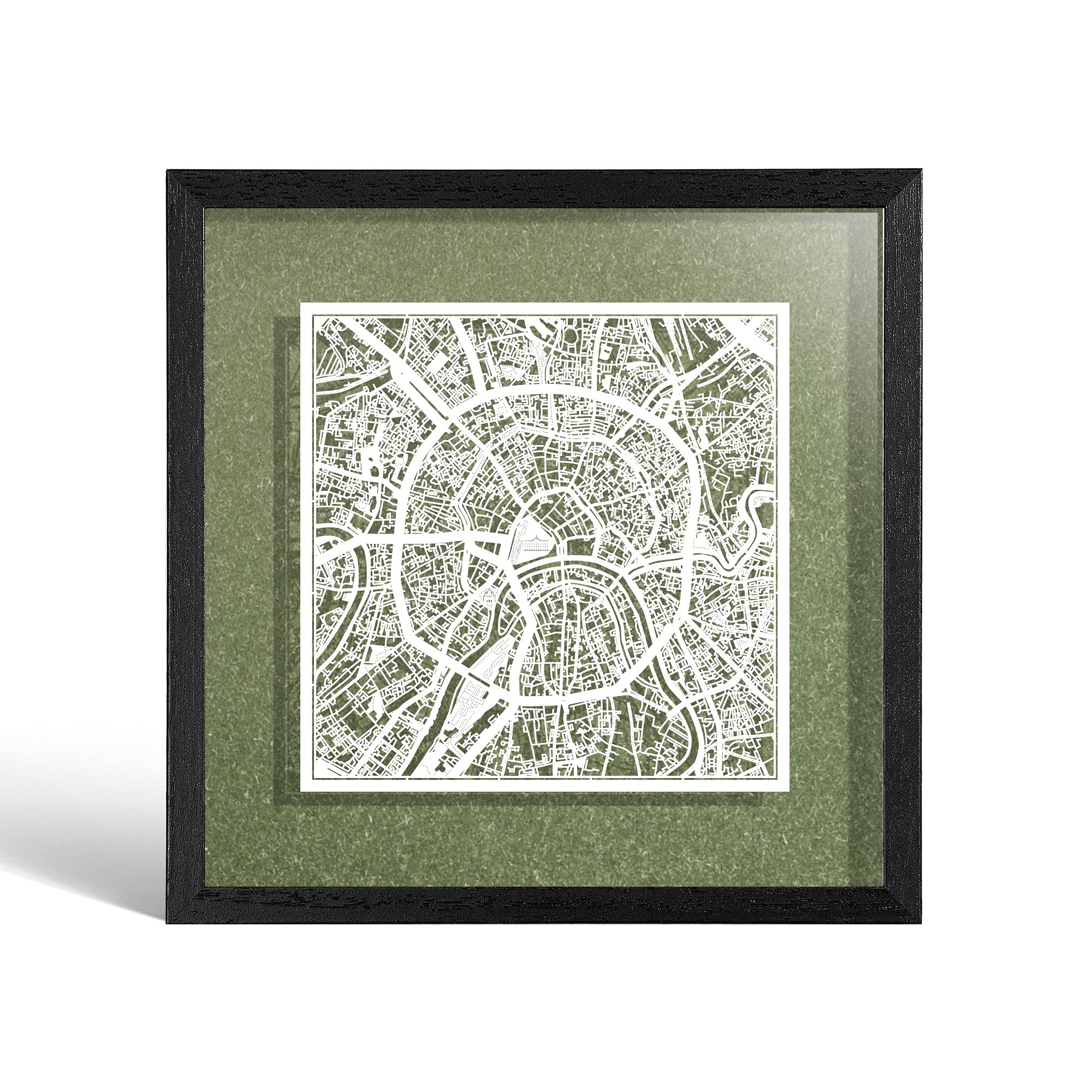 O3 DESIGN STUDIO Moscow Paper Cut Map framed, White map, Black frame, 23x23 cm, Gift Boxed, 4 background color, self-changing, Paper Art