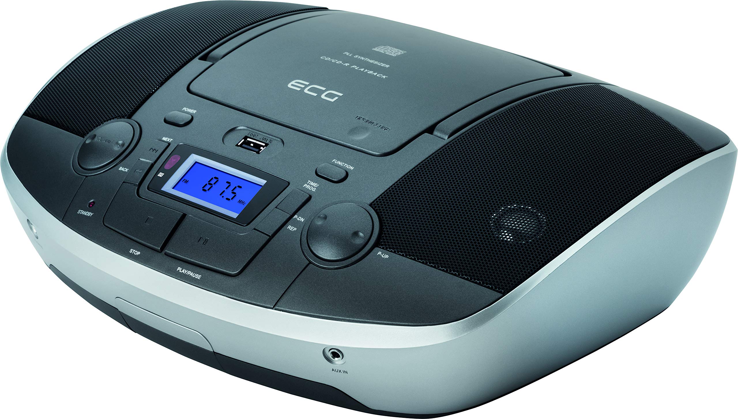 ECG CDR 1000 U Titan radio CD z USB – CD, CD-R/RW; wejście MP3; wejście AUX; 30 ustawień tunera; wyświetlacz LCD z podświetleniem; pilot zdalnego sterowania, szaro-srebrny