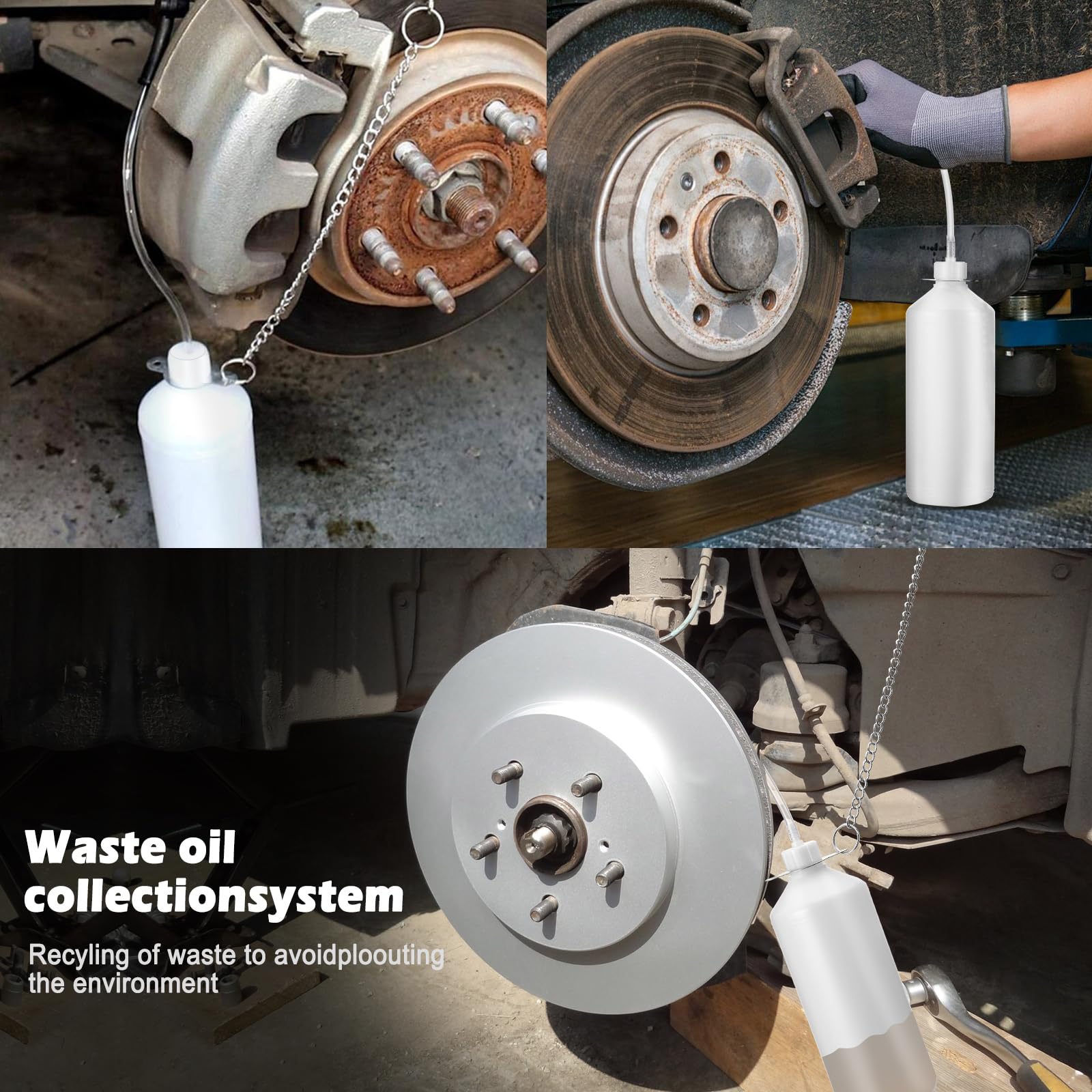 Zocipro 1L Butelka do odczepiania płynu hamulcowego i sprzęgła z uchwytem do zawieszenia, butelka do odczepiania płynu hamulcowego z 70cm rurką i gumowym adapterem złącza pasuje do większości śrub