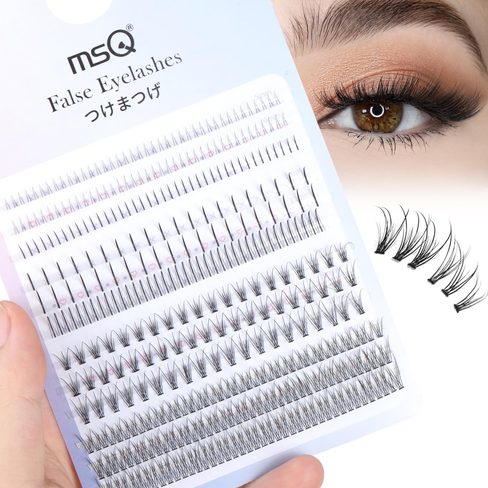 MSQ False Eyelashes Multipack Faux 3D Mink Lashes Natural Look Includes 6 Assorted Lengths Wisps 380pcs Lash Clusters