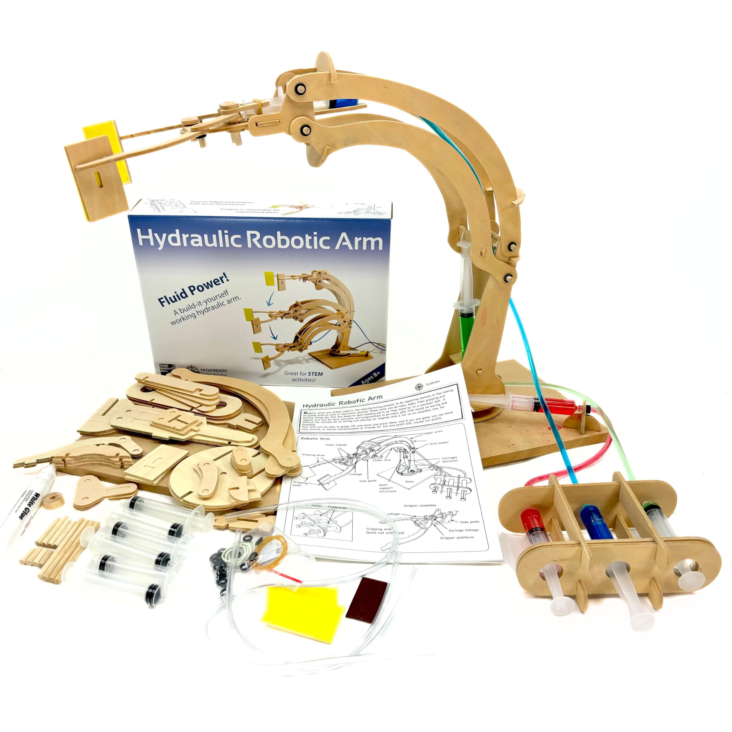 PATHFINDERS STEM Kit – Hydraulic Robotic Arm | Wooden Building Kit for Kids Ages 8-12 | Mechanical Engineering Toy | Hands-On STEM Project for Boys &