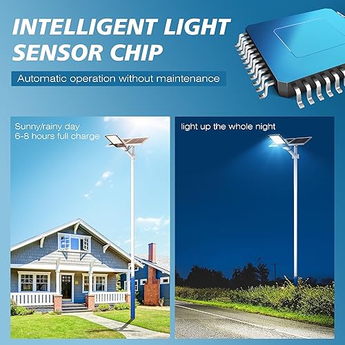 Miniatura 4 de Luces solares de calle de 20000 W para exteriores, 7000 K, luces solares de estacionamiento comercial del atardecer al amanecer, luz de calle al