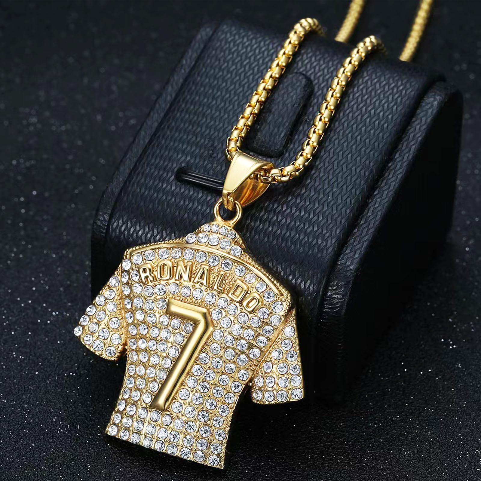 Collar de jersey de 2 piezas número 7, colgante de jersey, collar de diamantes número 7 niños cadena de cresta de hip hop, regalo para amantes de los juegos de pelota