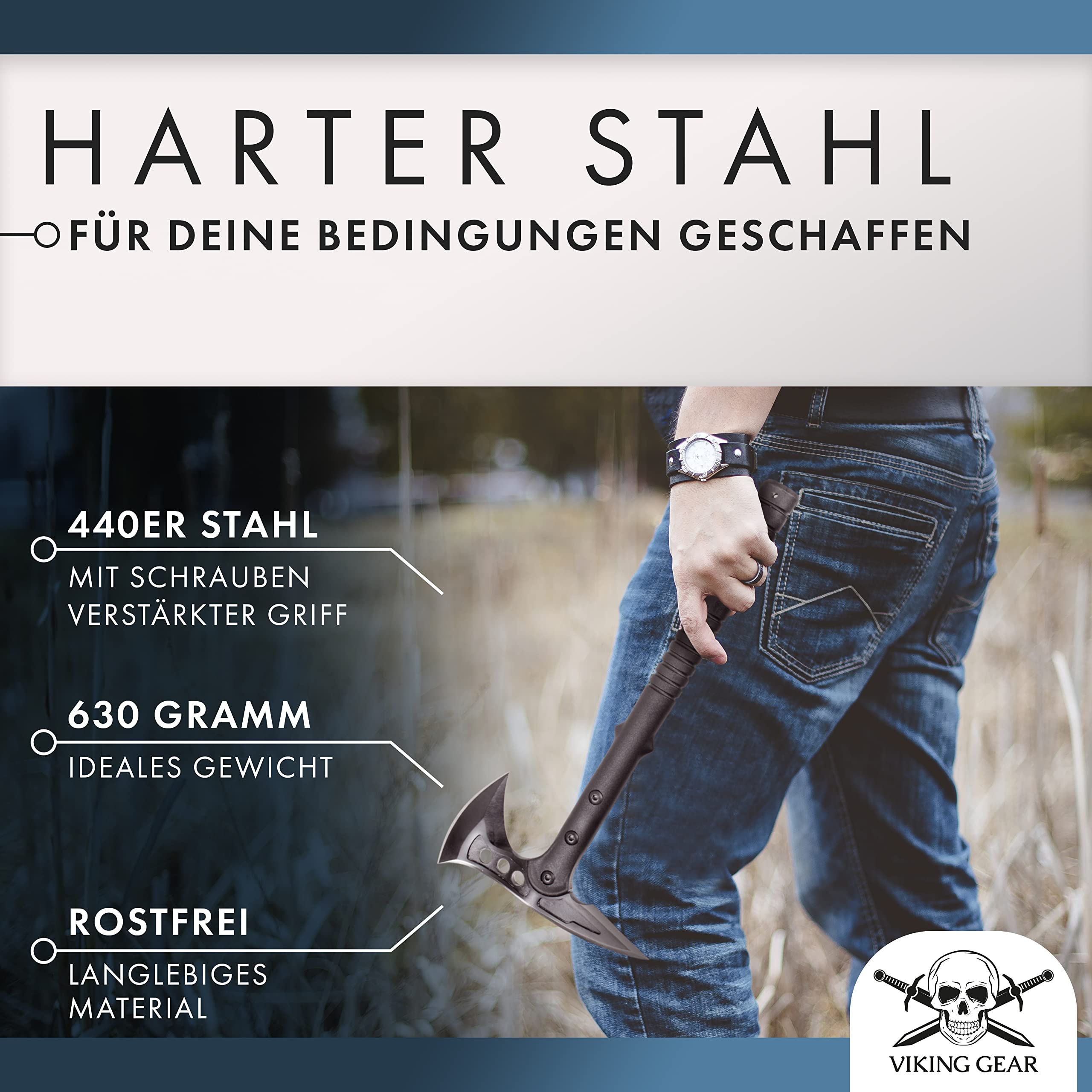 Viking Gear Axt Survival mit ergonomischen Griff perfekt als Camping Beil – Axt zum Holzspalten - Bushcraft für Outdoor Abenteuer Camping – Tactical Tomahawks Axe