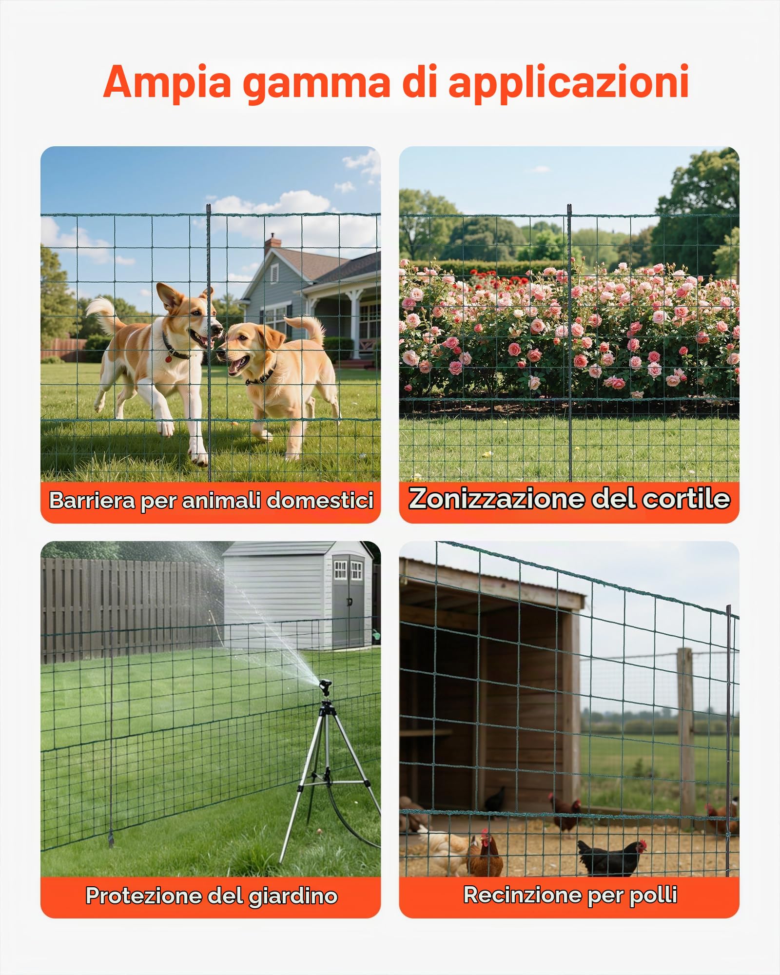 VEVOR Rete per Recinzione in Plastica, Recinzione Temporanea Flessibile 1,05 x 50 m, Rete di Sicurezza Rimovibile con Pali, Picchetti a Doppia Punta e Tiranti, Protezione per Aiuola Giardino Cortile