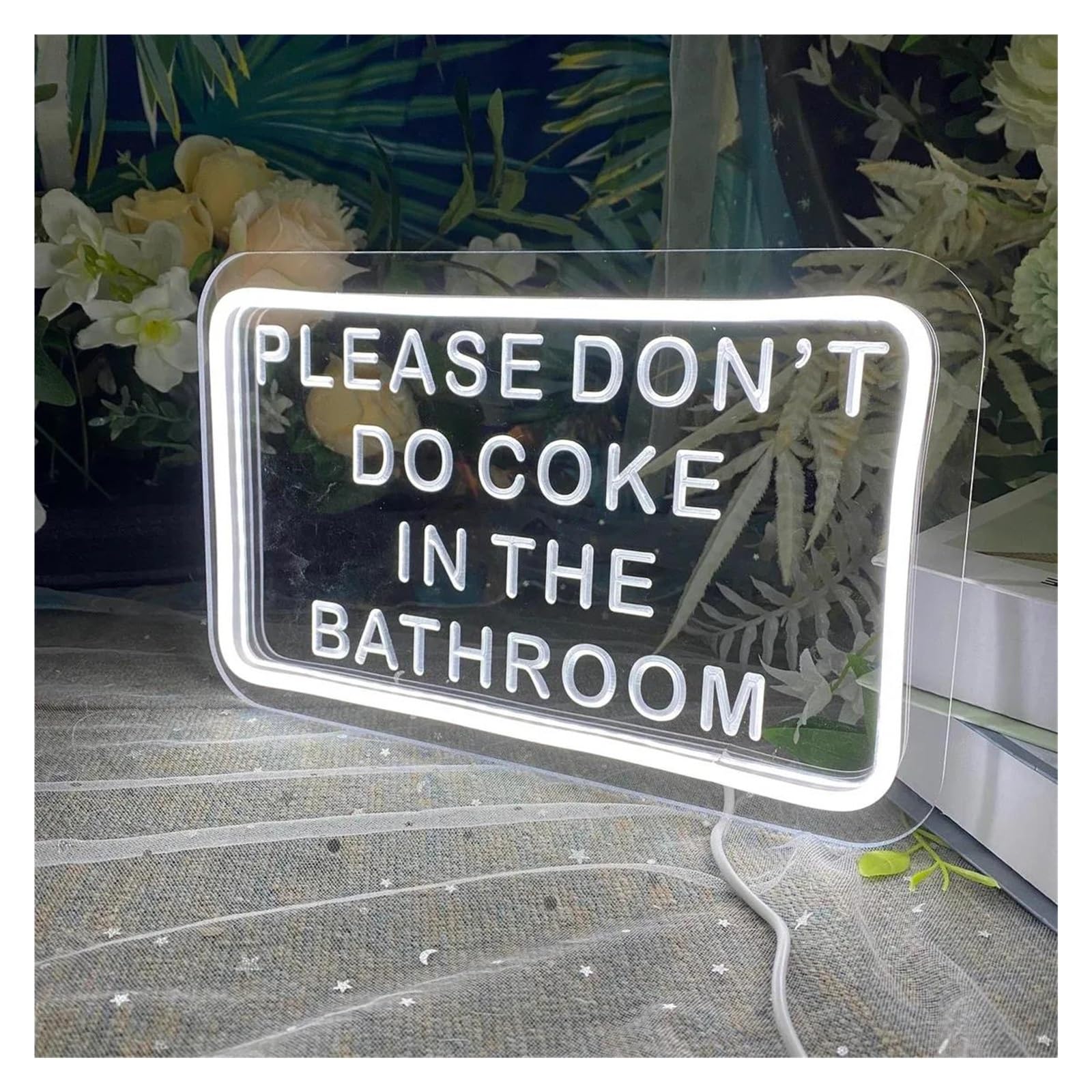 Sign Lamp Please Don't Do Coke in The Bathroom Neon Sign, Wall Decor for Home Room, Neon Sign Bathroom Art 40cm(White)