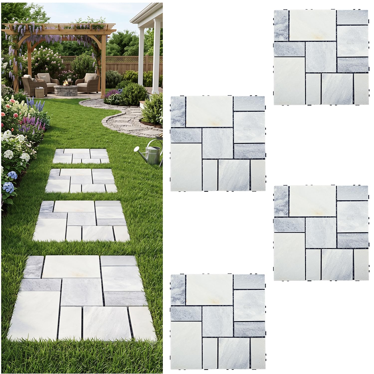 FWTRMRC Square Stomp Stone 4Pcs 30 x 30 x 2cm Marble Garden Stepping Stone
