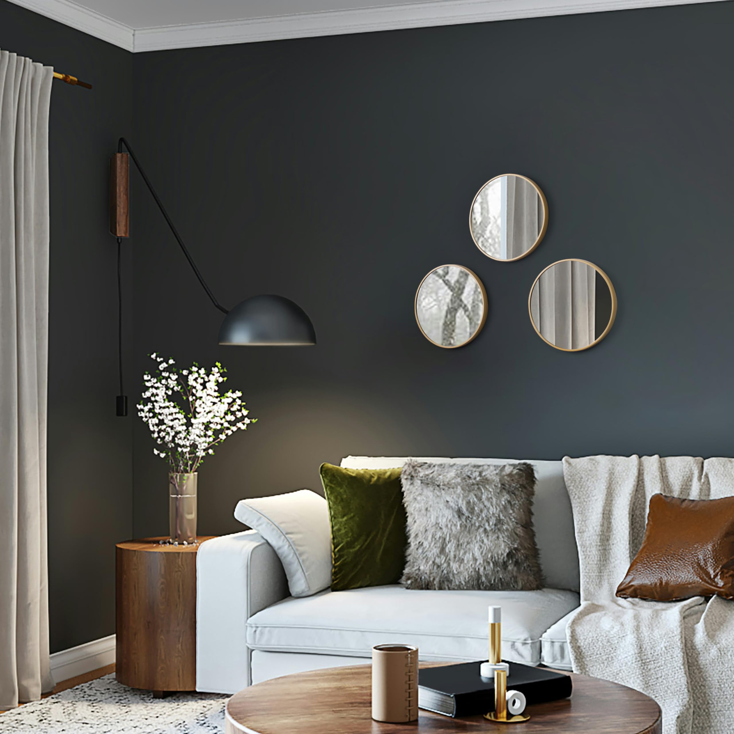 RIZIK STORE™ Iron Decorative Round Wall Mirror – HD Clear Image with Hook for Hanging, Perfect for Bedroom, Home Décor, Vanity, Makeup, Wash Basin (Pack of 1) (Gold (12 Inch))