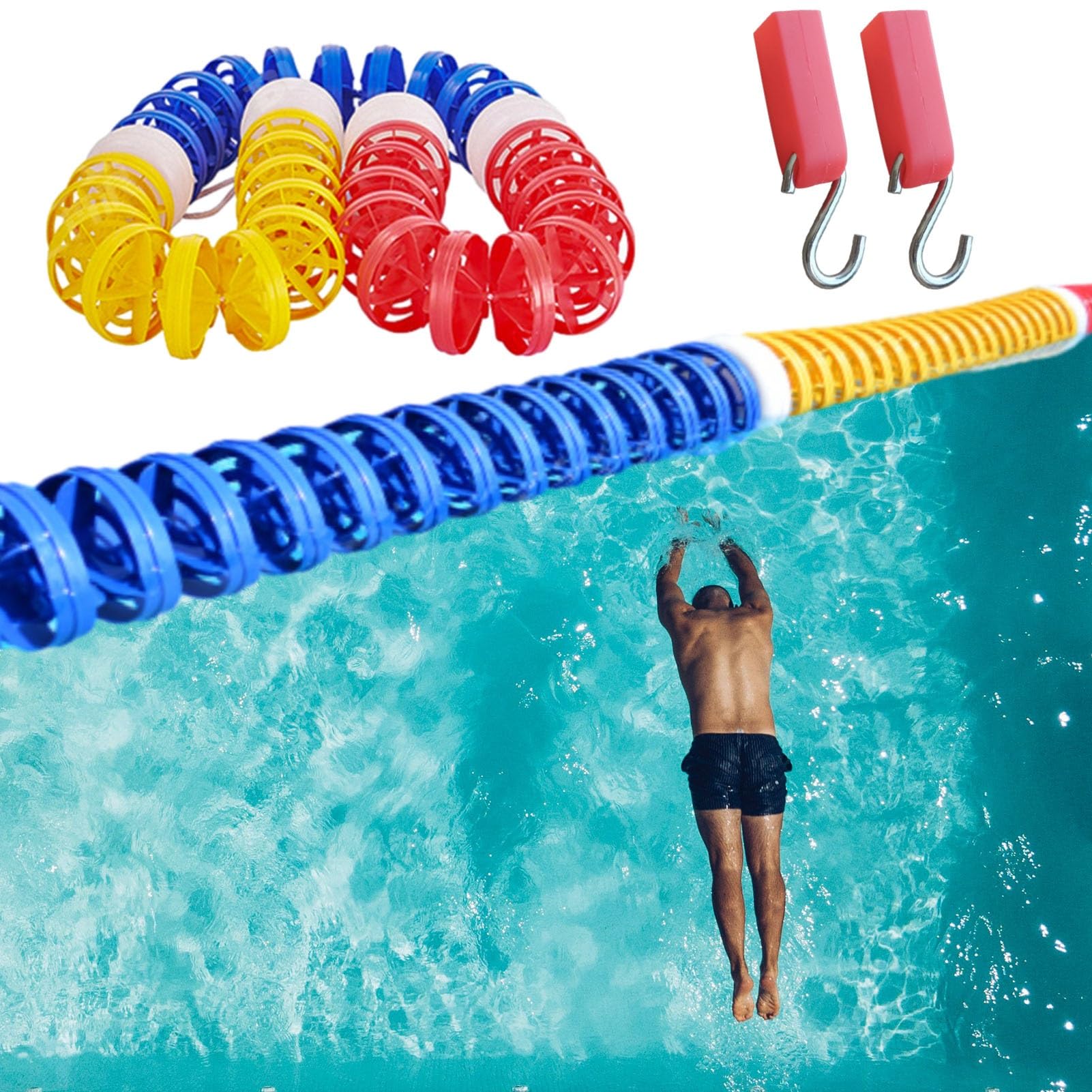 Diese Sicherheitsabtrennungsleine für Schwimmbäder – UV-beständiges Wettkampfseil mit 17 Bojen/m, 4 m Stahldraht – eignet sich ideal zur Abgrenzung von Gefahrenbereichen und zur Erhöhung der
