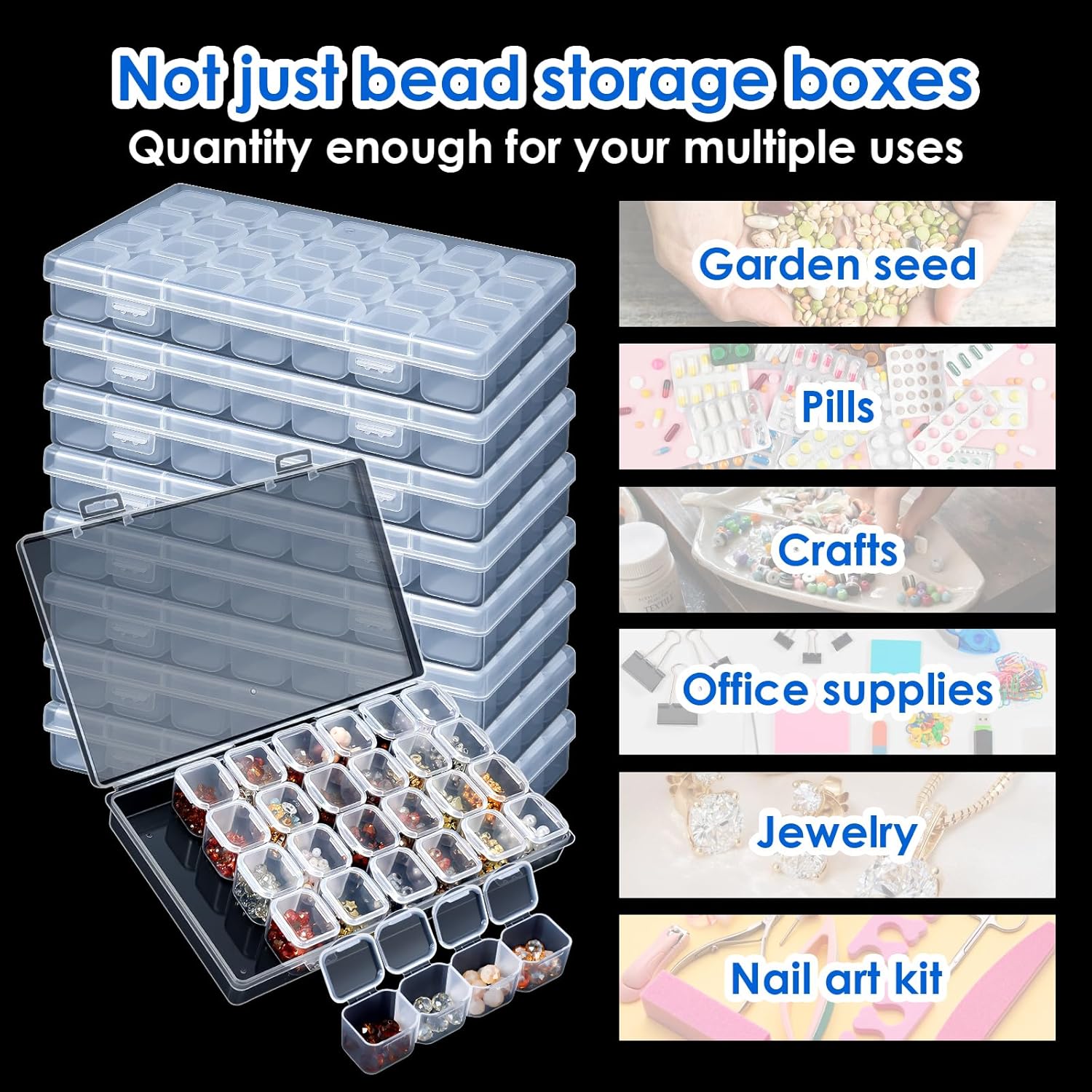 24 Pack 28 Grids 672 Slots Small Bead Organizer Box with 2560 Labels, Craft Bead Organizer, Clear Beads Organizers and Storage, Plastic Containers for DIY, Jewelry & Accessories