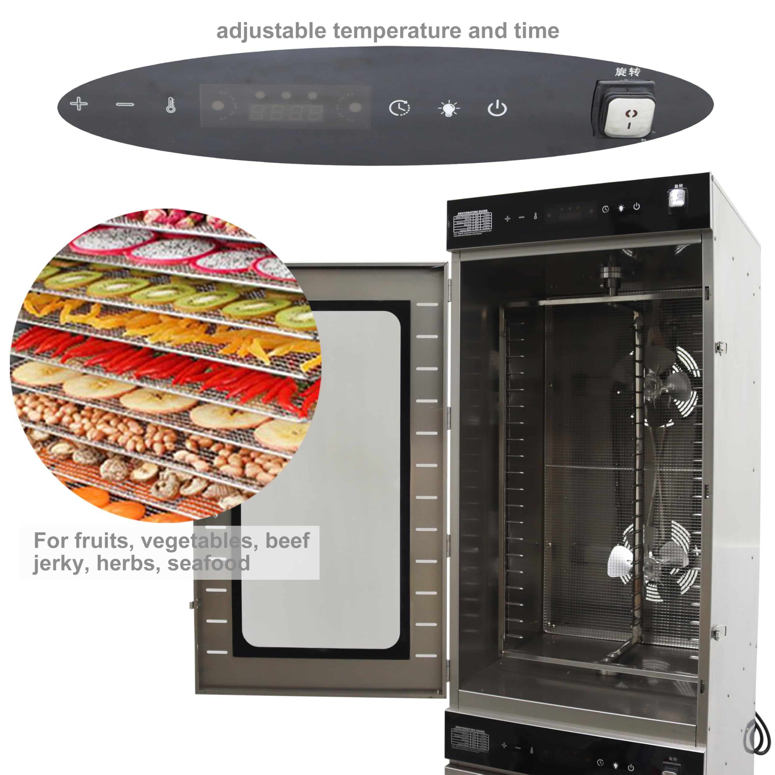 TECHTONGDA Commercial 40 Layers Food Dehydrator Rotary Dryer Stainless Steel Adjustable Temperature 86°F-194°F for Jerky Herb Meat Beef Fruits Vegetables 220V