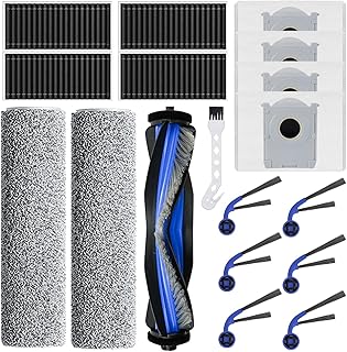 Lot de 18 Pièces de Rechange pour Aspirateur robot Ecovacs Deebot T80 Omni / T80, 1 Brosse Principale, 2 Rouleaux de Nettoyage, 6 Brosses Latérales, 4 Filtres, 4 Sacs à Poussière,1Brosse de Nettoyage