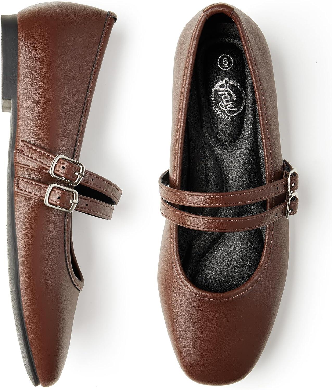 Trary Mary Jane Shoes Women Square Toe Flats for Women Dressy Ballet Flat Mary Jane Flats with Buckle Strap Comfortable Slip On Casual Shoes - Image 3