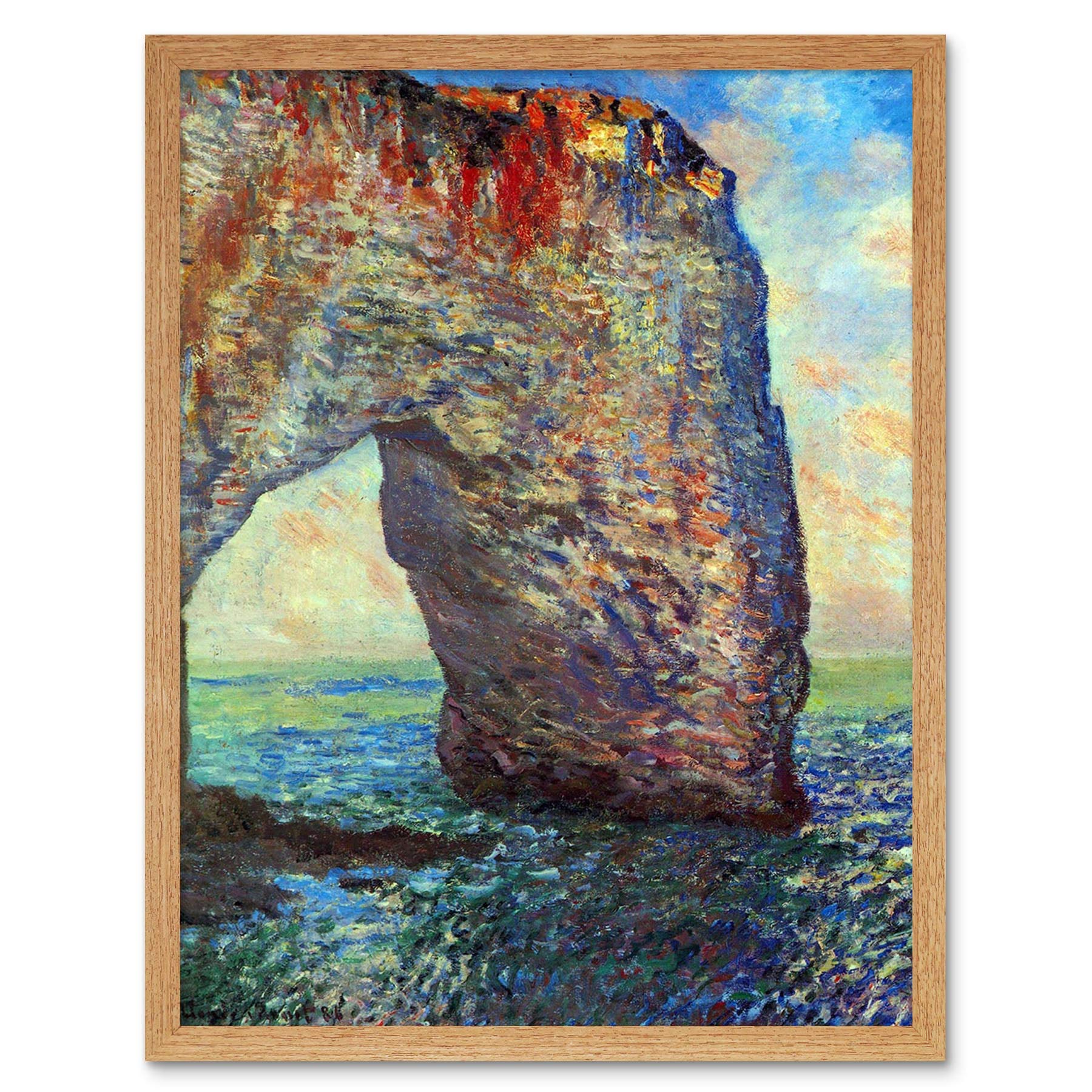 Wee Blue Coo Claude Monet Rocky Cliffs Of Étretat (La Porte Man) Old Painting Art Print Framed Poster Wall Decor 12X16 Inch
