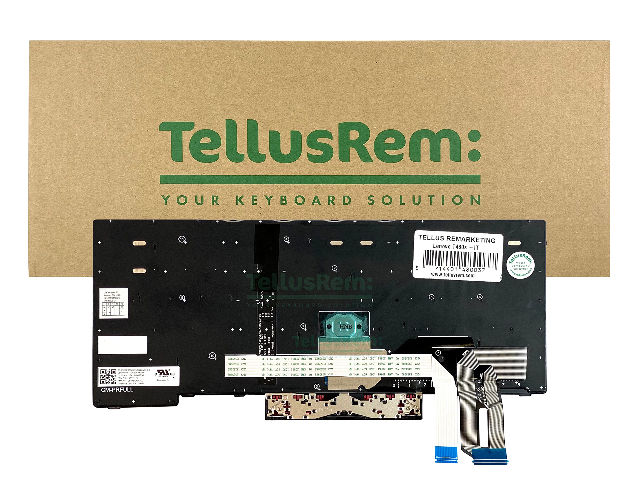 Tastiera sostitutiva compatibile con Lenovo ThinkPad T480s black - IT retroilluminata, per modelli compatibili T480s, T490, E490, L480, L490, L380, L390, L380 Yoga, L390 Yoga, E480, E490