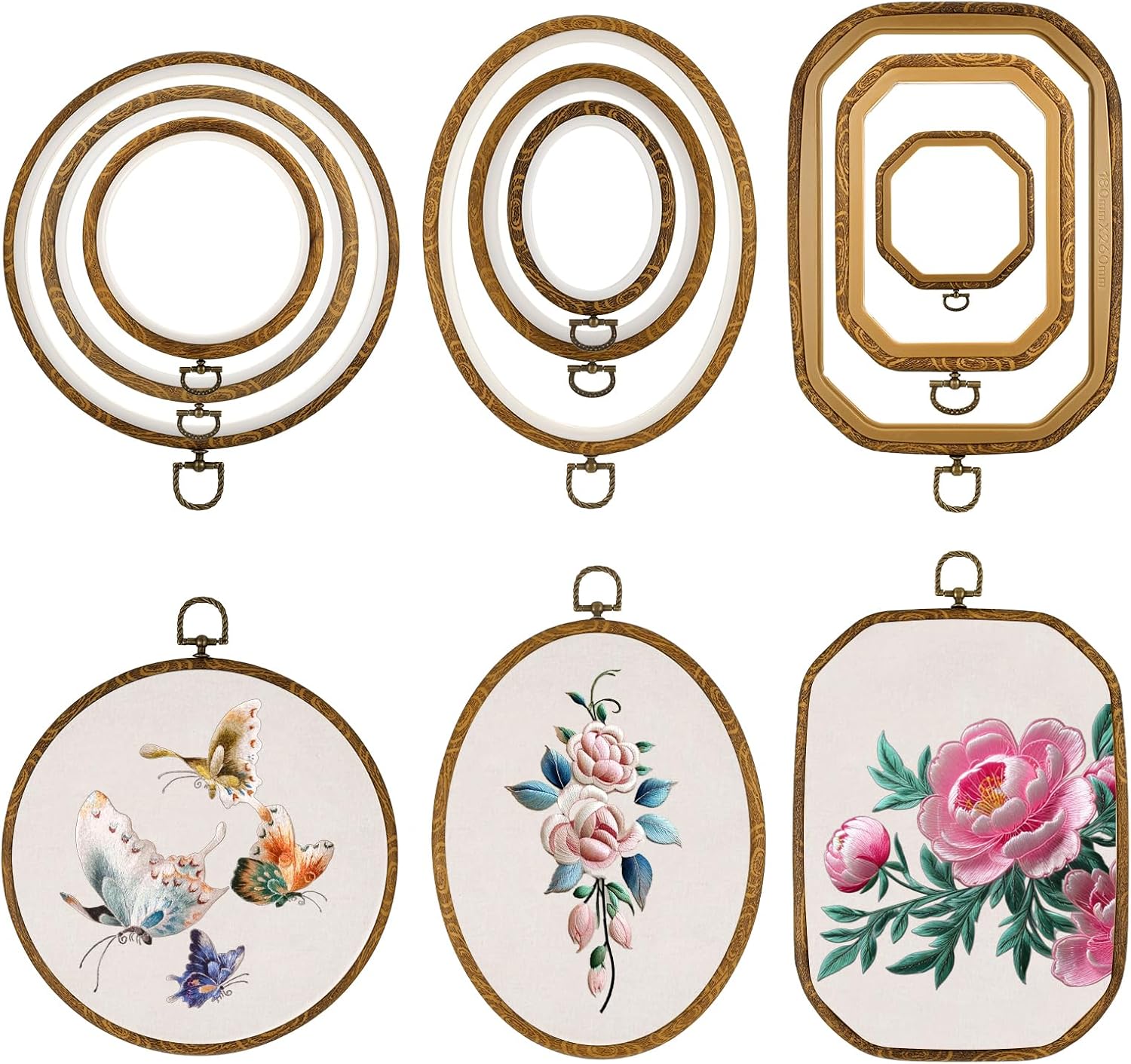 simarro 9PCS Large Embroidery Hoops Set - Circle Oval Octagonal Imitated Wood Cross Stitch Frames for Crafts Sewing Art