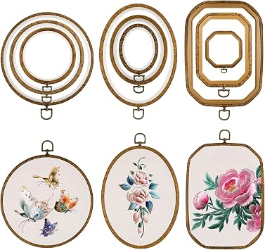 simarro 9 Pcs Large Embroidery Hoop Embroidery Frame Set , 4 Shape Decorative Imitated Wood Cross Stitch Hoop for Art Craft Sewing Circle Oval Octagonal Embroidery Hoops