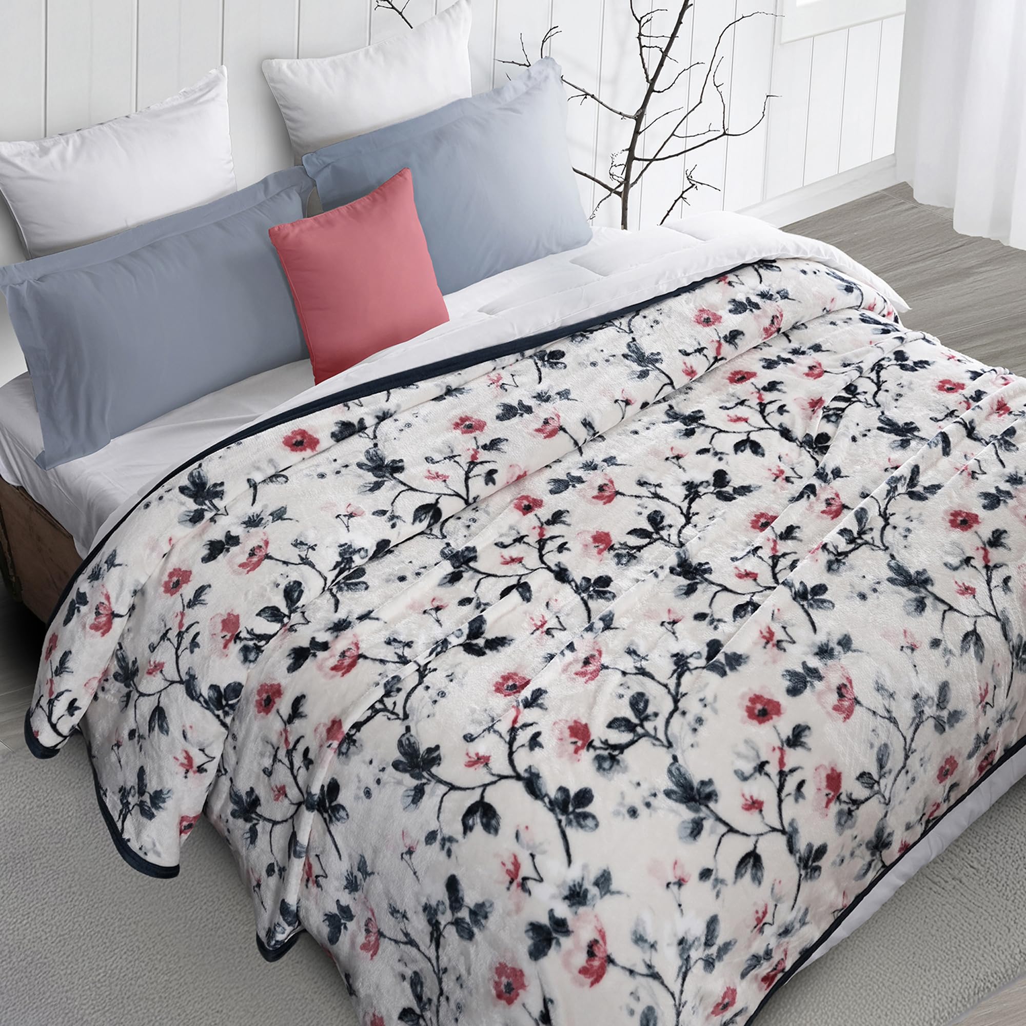 MYTRIDENT Home Essential Flannel Printed Blanket for Winter Double Size (220 cm x 240 cm), 290 GSM, Dahlia-picture-19