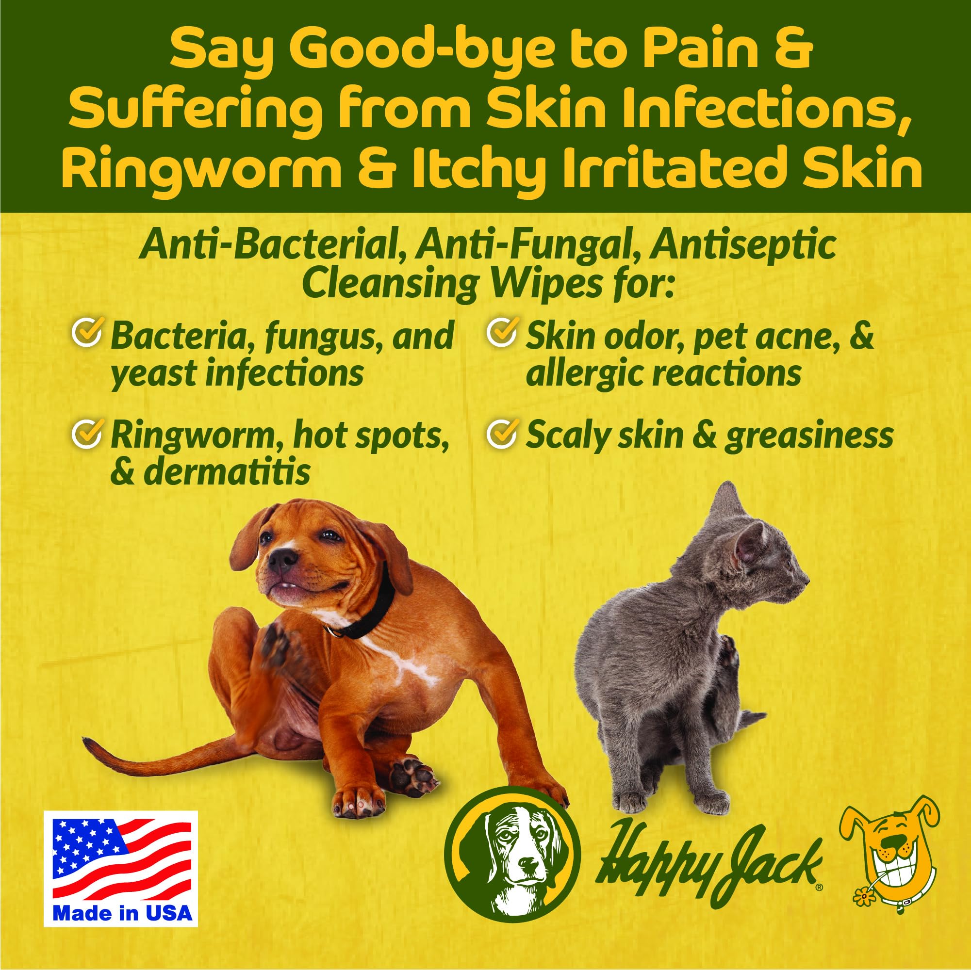 HAPPY JACK KetoHexidine Pet Wipes, Chlorhexidine Pads for Dogs & Cats with Ketoconazole, Cat Wipes for Acne, Wrinkles, Paws, Itchy Skin, 50 Ct - image 2