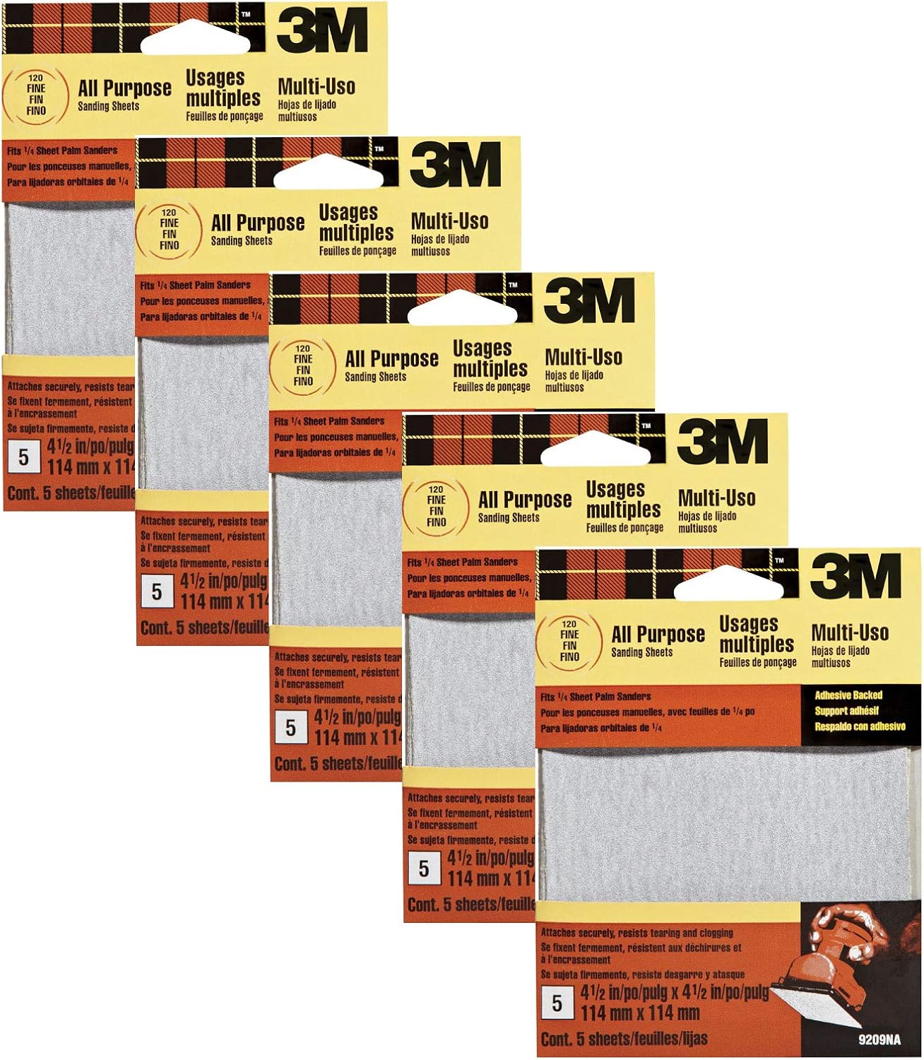 3M 9209DCNA 4.5Inch by 4.5Inch Adhesive Backed Palm Sander Sheets, Fine Grit, 5Pack Amazon