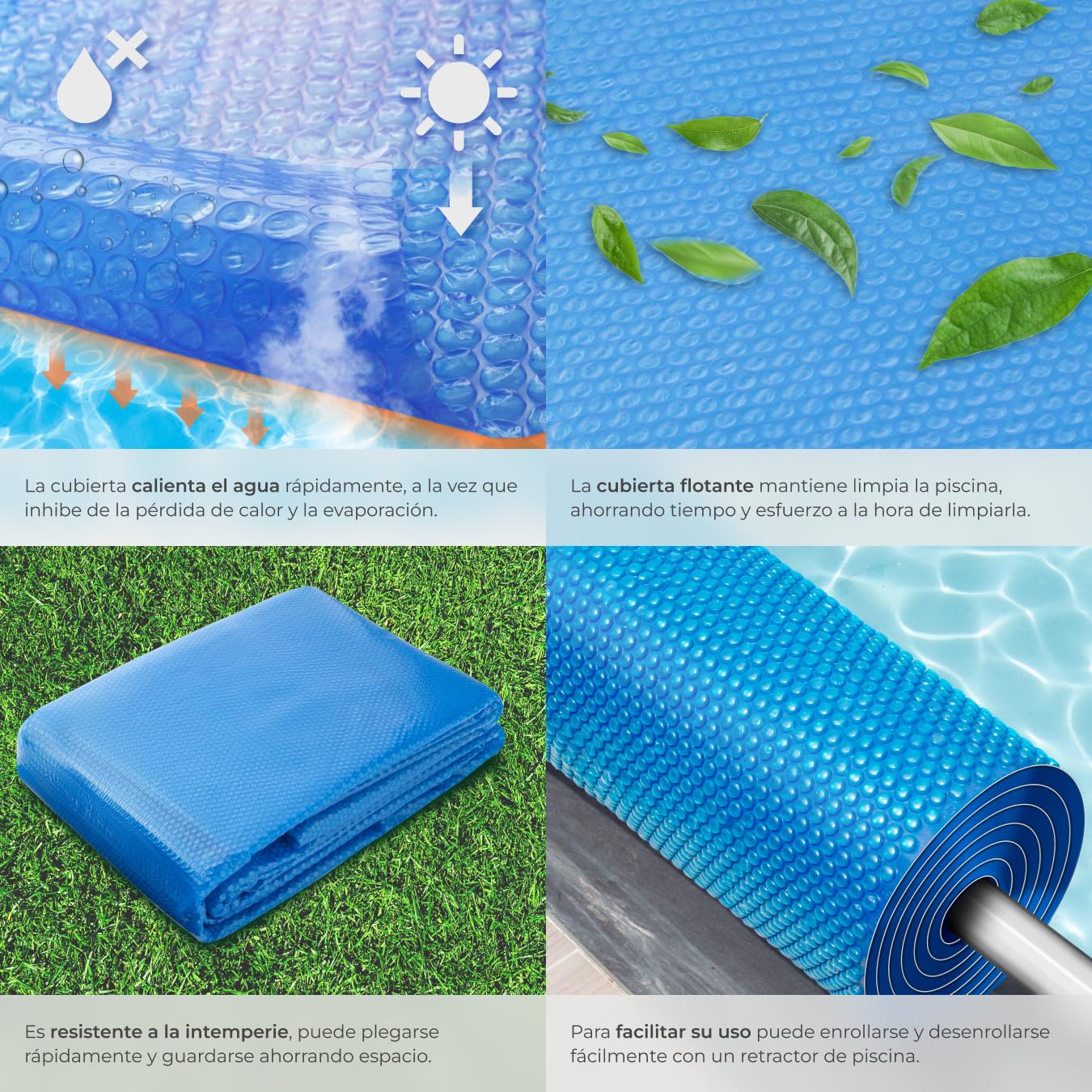 tectake® Manta Solar Piscina Redonda Flotante Recortable a Medida con Fuerza 110 µm para Calentar Agua y Proteger Piscina Hinchable, para Jardin y Piscinas - 455 x 455 x 1 cm Azul
