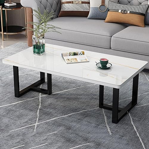Miniatura 10 de Mesa auxiliar rectangular de mármol sintético, escritorio de vidrio templado y patas de metal, moderna mesa de té, mesa de té para sala de estar,
