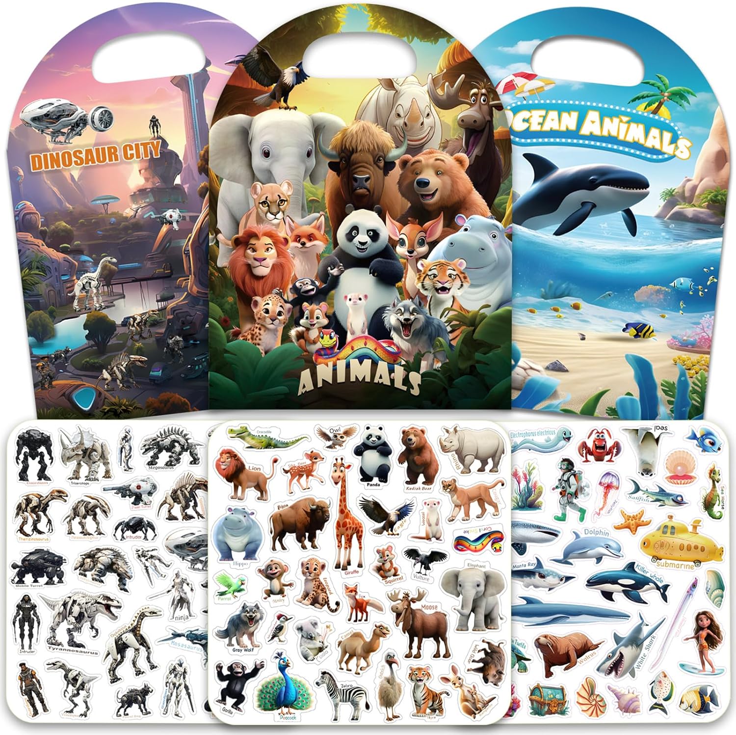 3-Pack Reusable Sticker Books for Toddlers 2-4 Years,97pcs Jelly Stickers for Kids Boys Girls Road Trip Airplane Train Travel Essentials Toy Quiet Busy Book – Animals, Dinosaurs & Ocean World 3-Pack Reusable Sticker Books for Toddlers 2-4 Years,97pcs Jelly Stickers for Kids Boys Girls Road Trip Airplane Train Travel Essentials Toy Quiet Busy Book – Animals, Dinosaurs & Ocean World