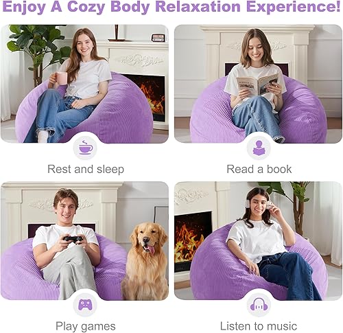 Miniatura 72 de Homguava Puf de 3.5 pies: puf de lágrima con relleno de espuma viscoelástica, sillas compactas de puf, sofá suave con funda de pana (gris)