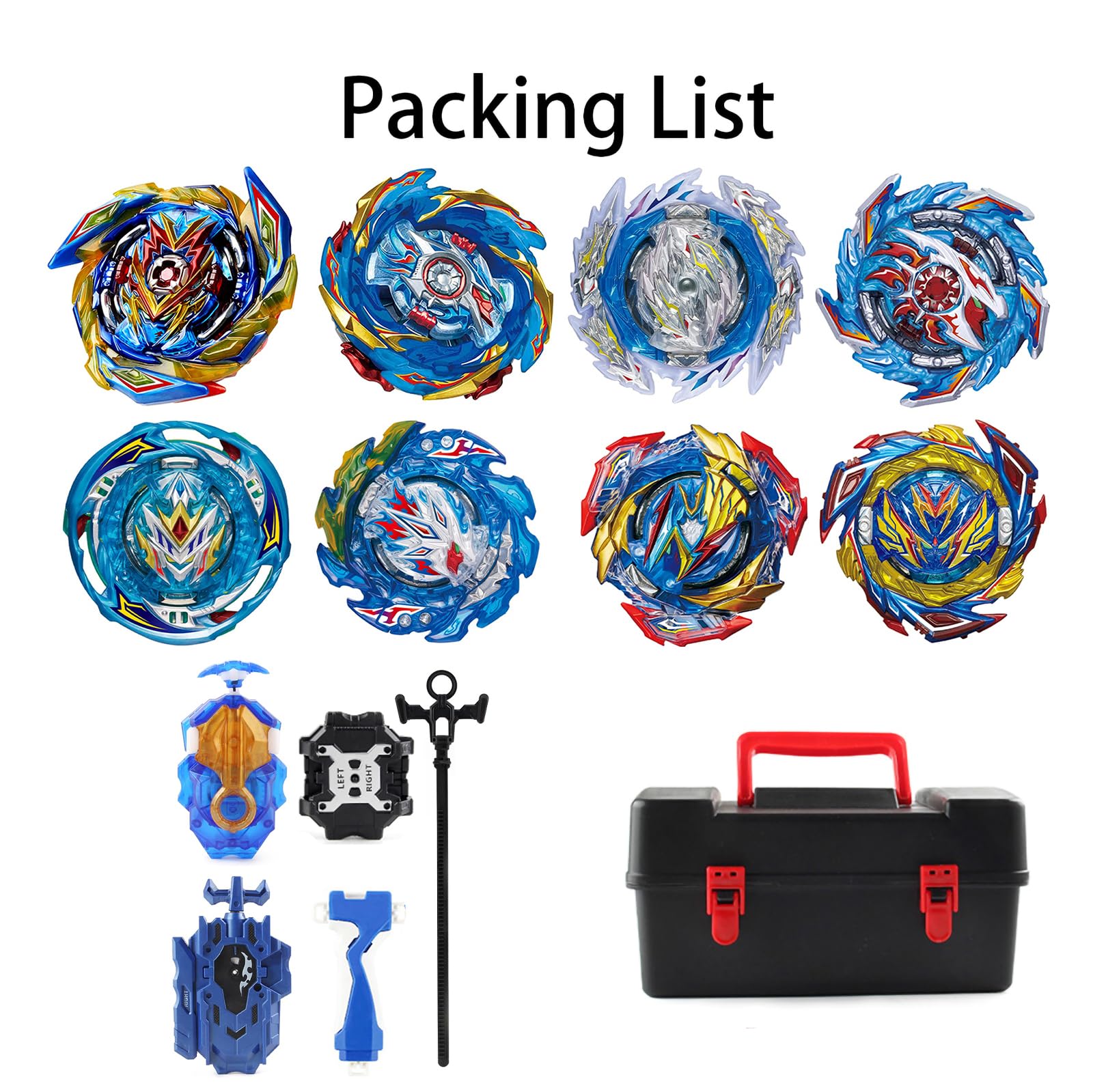 8pcs Peonzas Turbo Punta Giratoria Juego de Regalo 4D con Giroscopio y Lanzador，Blue