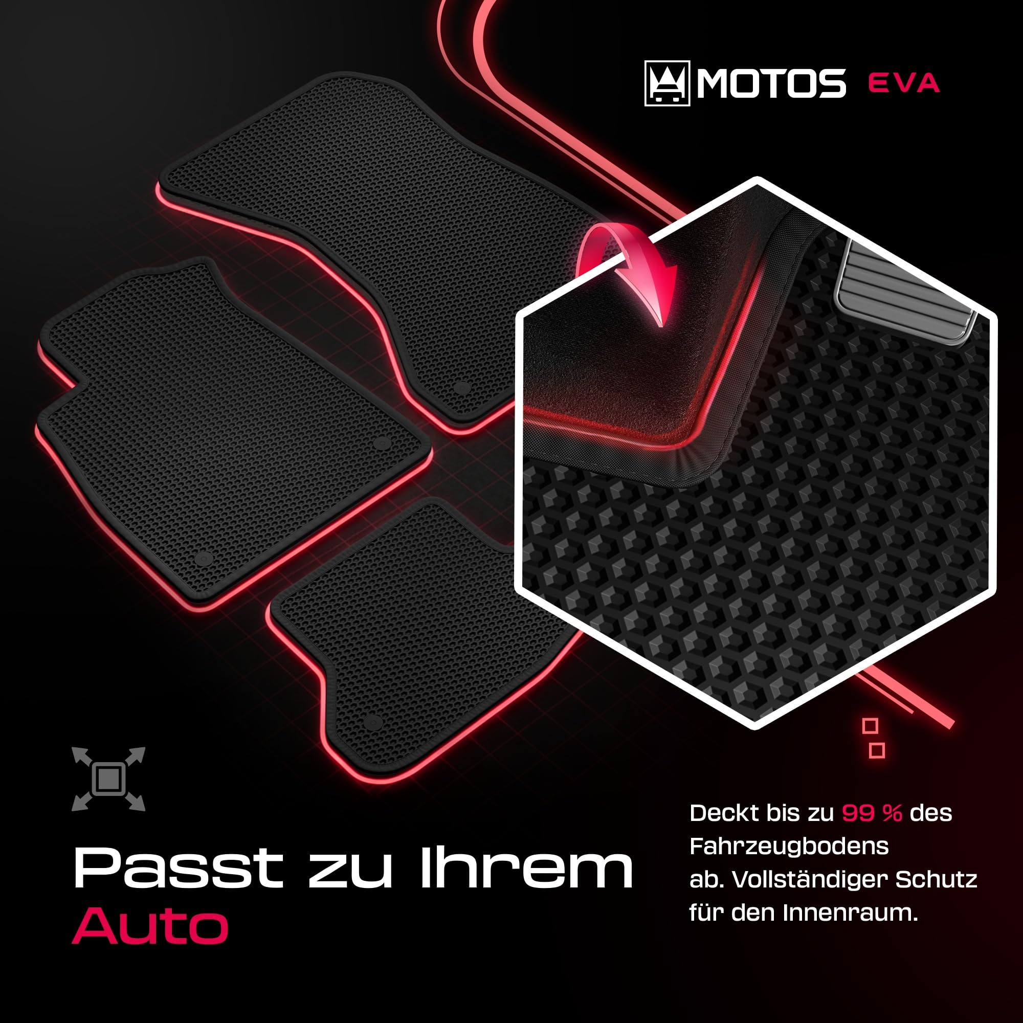 MOTOS Alfombrillas Eva para Peugeot 308 II 2013-2021 Compacto - EVA, Tejido, Negro - Antideslizante, suave y cómodo, antibacteriano - Se puede limpiar con hidrolimpiadora, repele la suciedad - Clips p