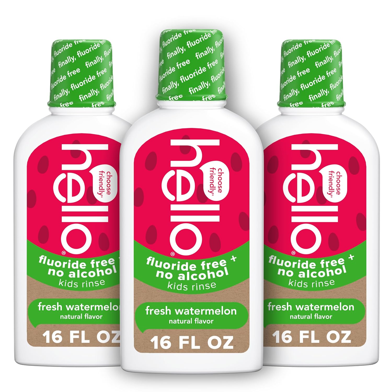 Hello Natural Watermelon Flavor Kids Fluoride Free Rinse, Alcohol Free, Vegan, SLS Free, Mouthwash for Kids Age 6 and Up, 16 Fl Oz (Pack of 3) Hello Natural Watermelon Flavor Kids Fluoride Free Rinse, Alcohol Free, Vegan, SLS Free, Mouthwash for Kids Age 6 and Up, 16 Fl Oz (Pack of 3)