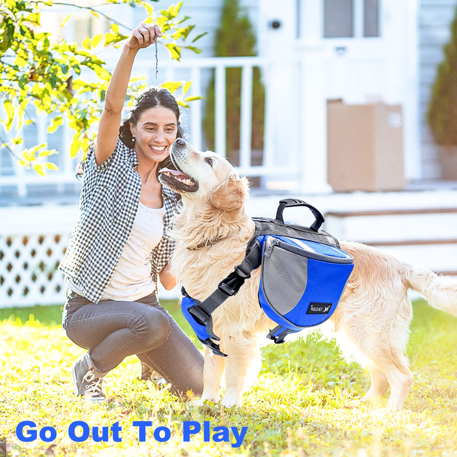 PETCUTE Mochila Arnés Chaleco para Perro,Ajustable Mochila Arnés para Perro Mascota Mediano y Grande,Mochila para Perros con Tira Reflectante,Mango Cómodo,para Senderismo y Camping