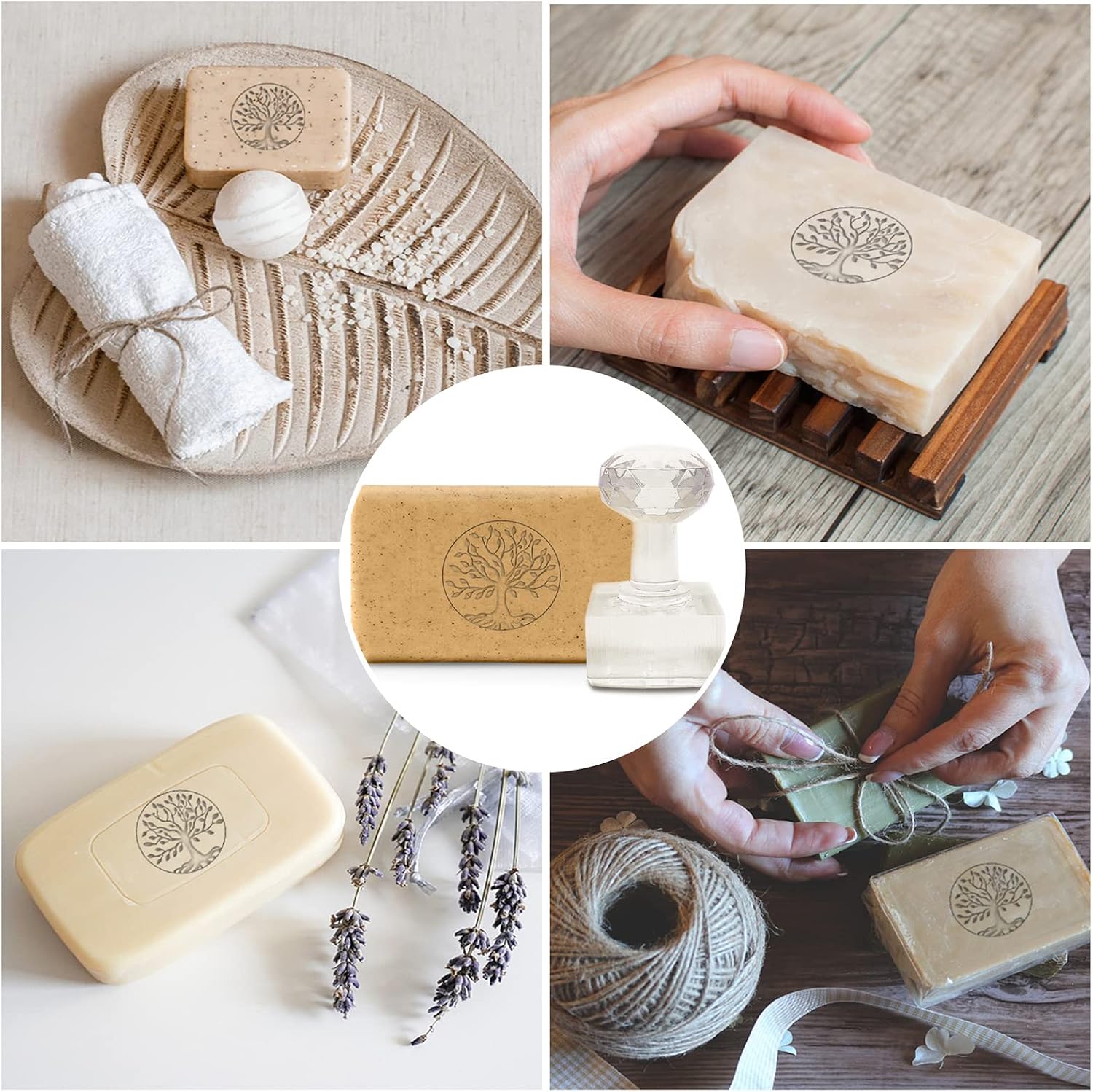 CRASPIRE Handmade Soap Stamp Tree of Life Acrylic Soap Stamp with Handle 1.57 Embossing for Cookie Clay Pottery Biscuits Gummier DIY Arts Crafts Making