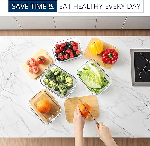 Miniatura 6 de DE Recipientes de vidrio para almacenamiento de alimentos con tapas de bambú, (4 unidades, 2 unidades de 35 onzas y 2 x 51 onzas), paquete de