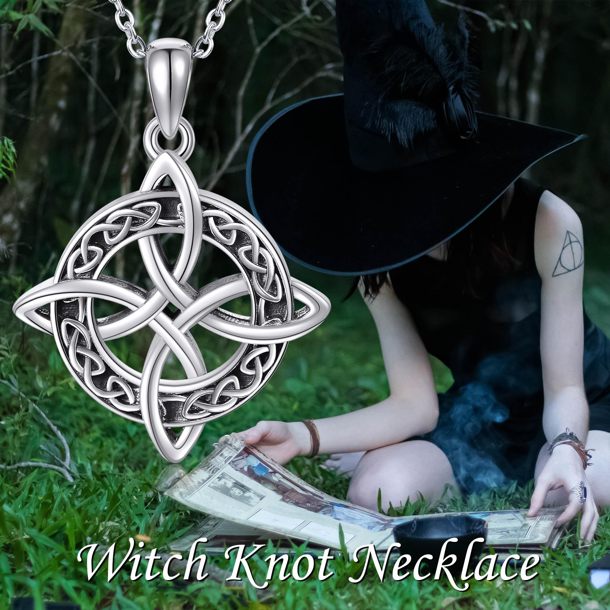 JERWLI Collana con nodo di strega, in argento Sterling 925, magica celtica strega con nodo di protezione per nodo di strega, idea regalo per donne e ragazze
