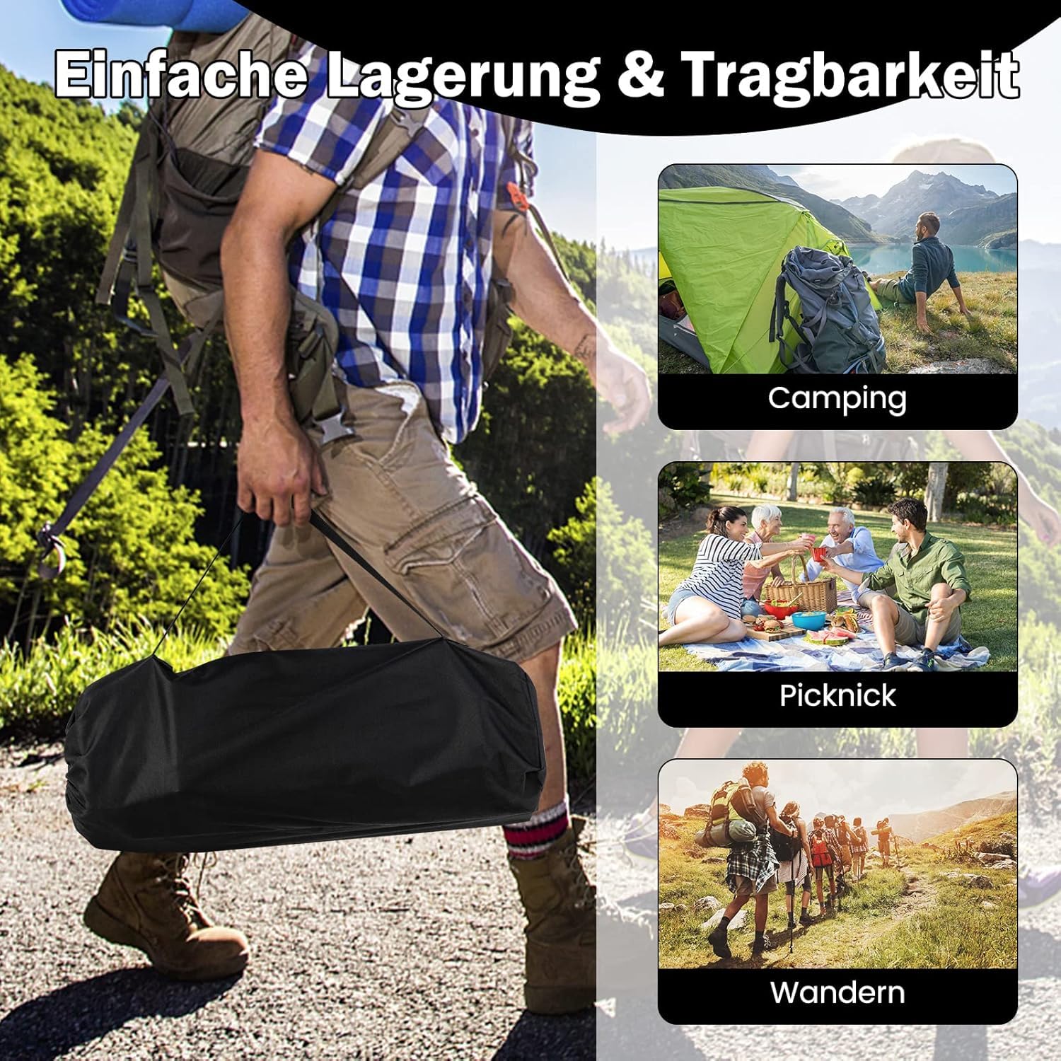 FANTASK Table de Camping Pliable avec Plateau Enroulable, Table de Jardin Pliante avec Plateau en Aluminium pour 4 Personnes