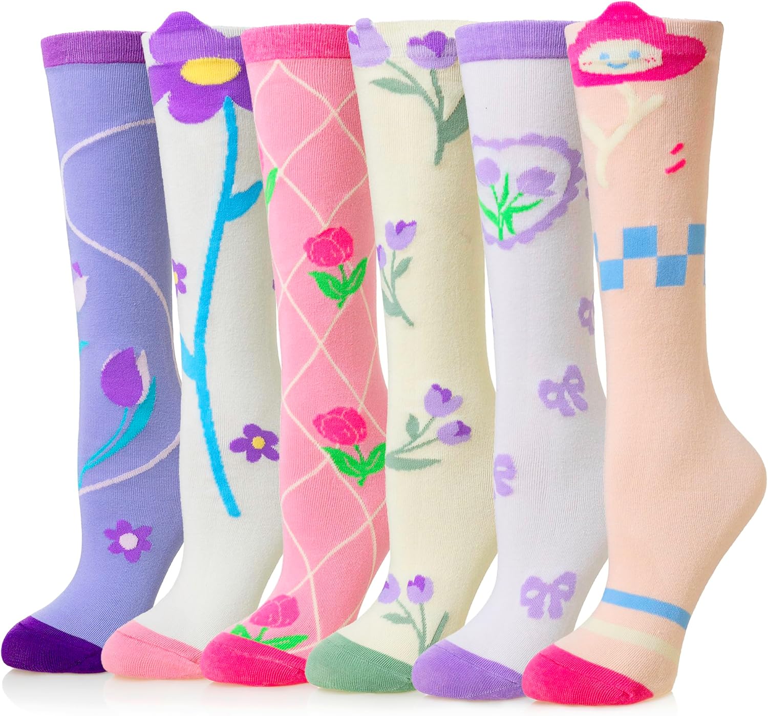WEVIAS Girls Knee High Socks Kids Long Crazy Fun Silly Gifts Boot Cute Animal Funny Tall Cotton Socks 6 Pairs