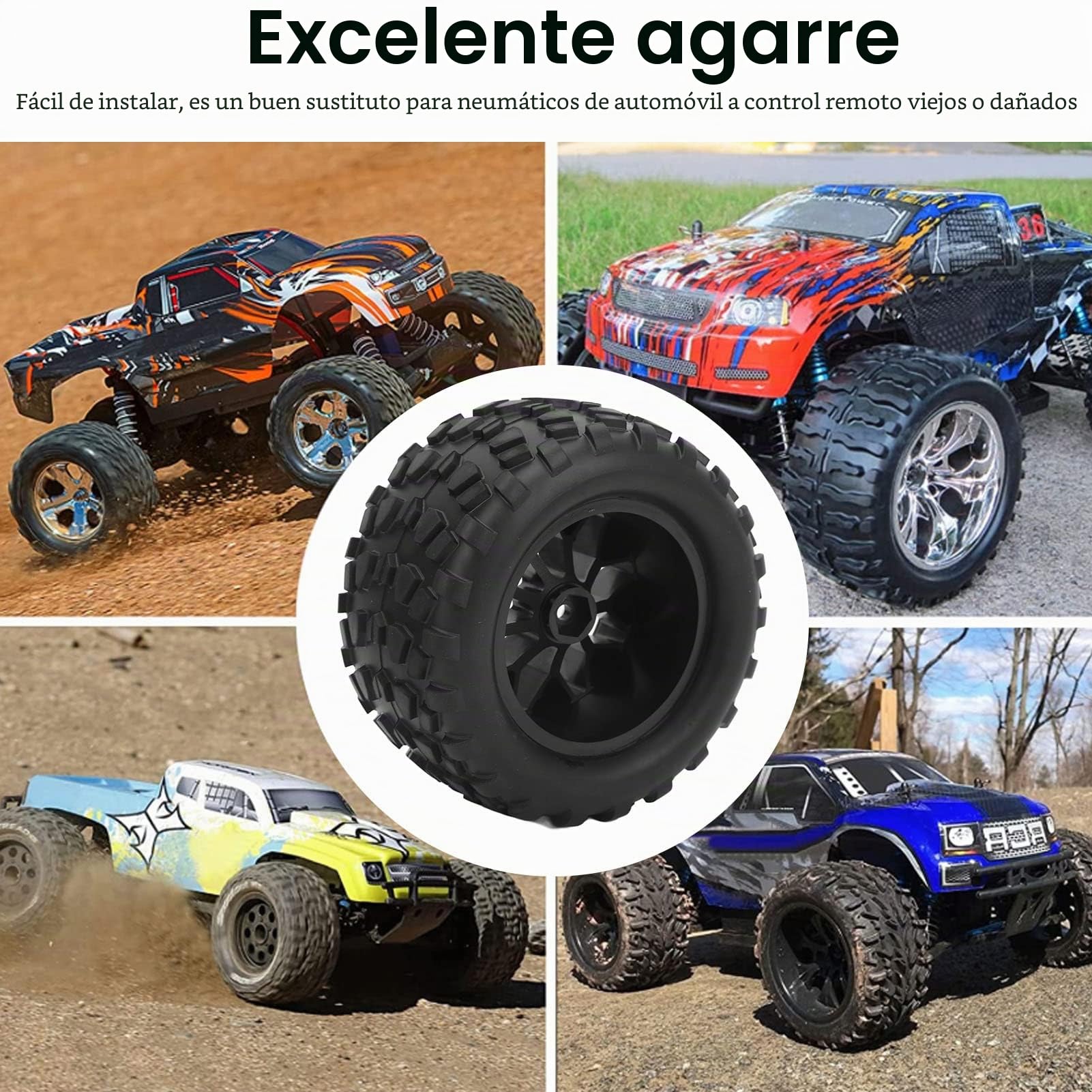 Ruedas Y Neumáticos RC, Resistencia a la Abrasión de Alto Rendimiento 4PCS 12mm Hex RC Car Neumáticos de Goma Y Ruedas de Plástico para 1/10 RC Truck para Traxxas, para Estampado, para Rustler