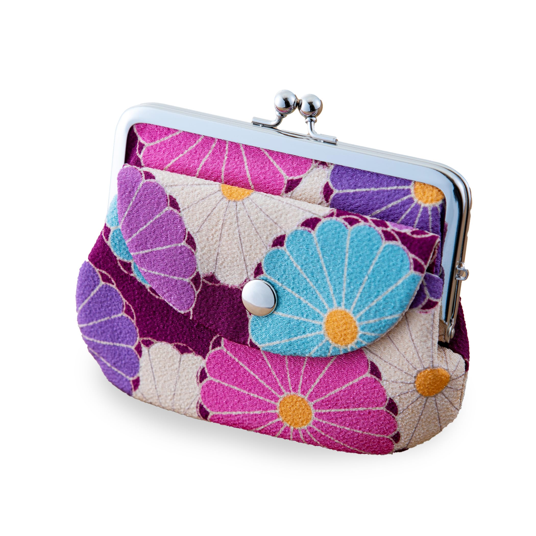 Portefeuille japonais (KIKKA Chrysanthemum), fabriqué au Japon, double porte-monnaie avec poche, motif japonais - violet - Large