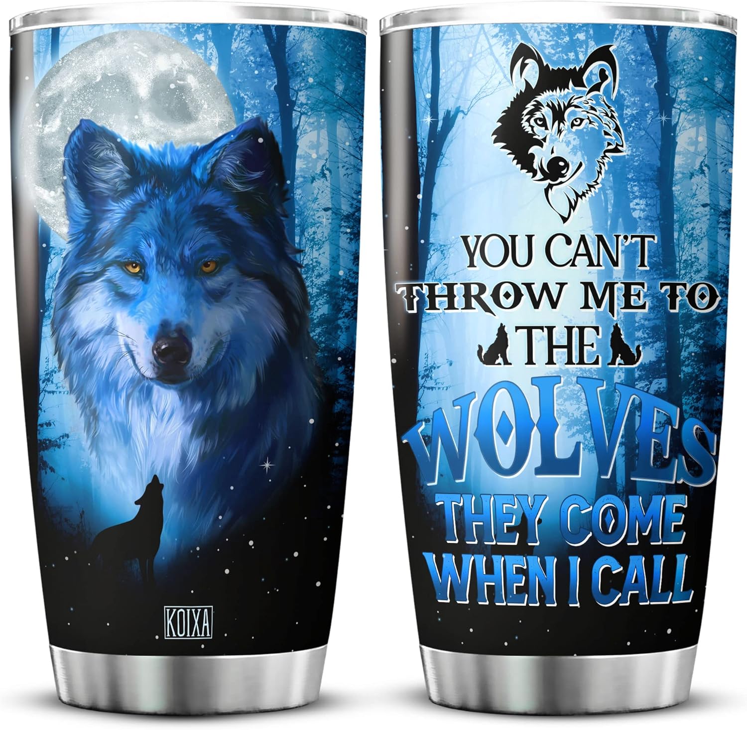 KOIXA Wolf Coffee Cup Tumbler With Lid – 20oz Travel Mug – Wildlife Animal Theme – Perfect For Wolf Lovers – Birthday Gifts For Men