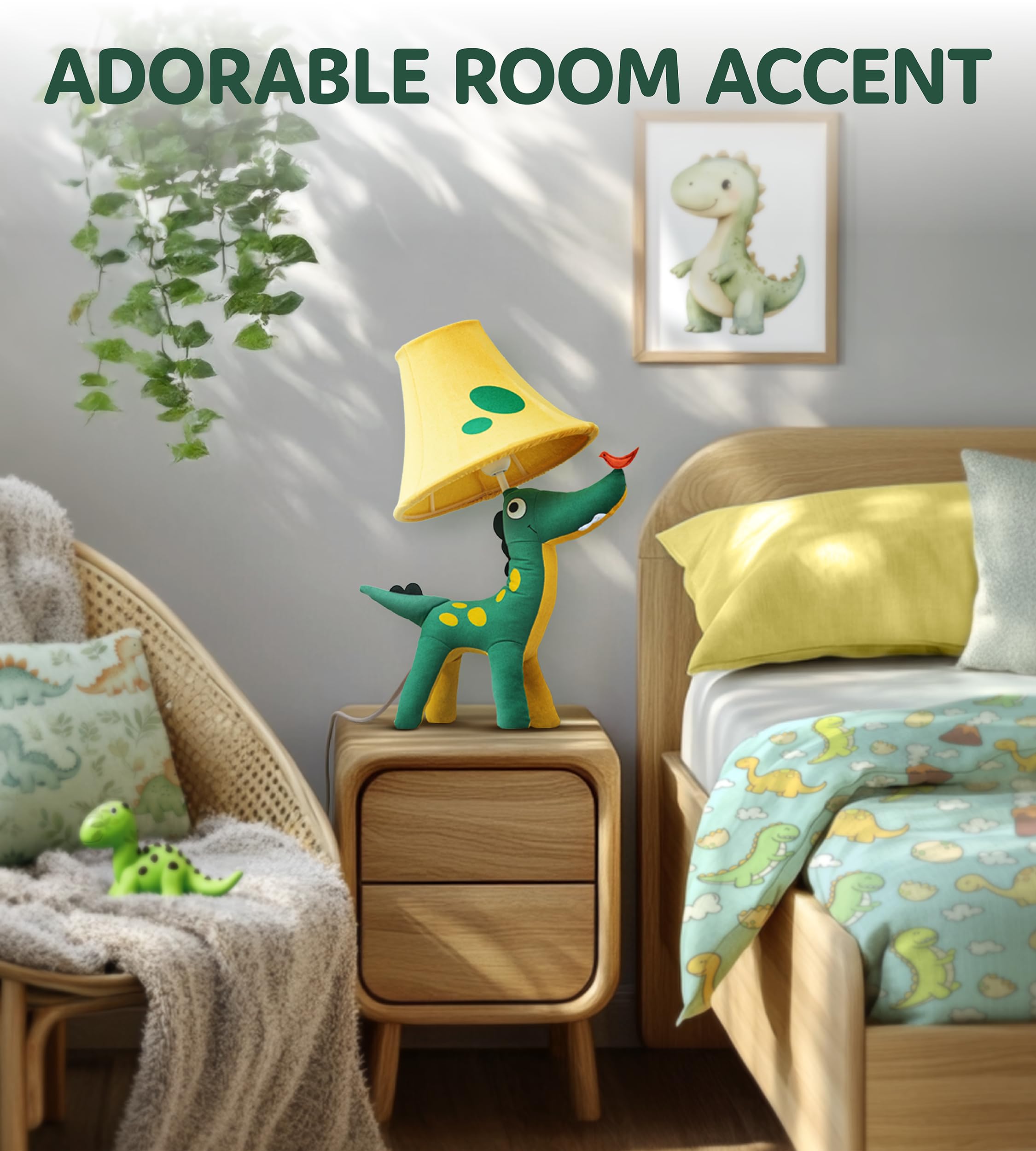 Lámparas de dinosaurio para niños, decoración de dormitorio, dinosaurio verde y amarillo