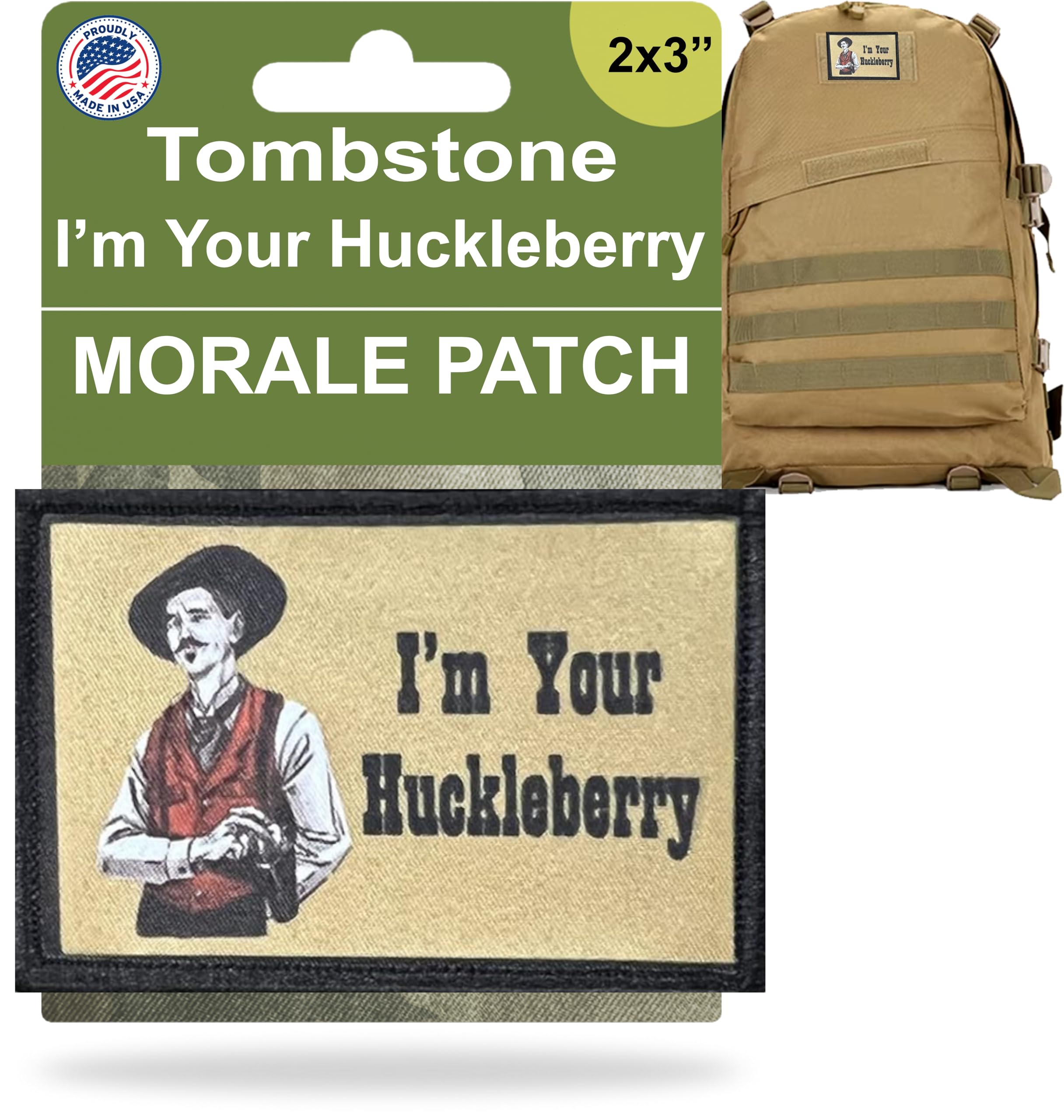 Doc Holiday I'm Your Huckleberry Morale Patch| 2x3 Tombtstone Patch by RedheadedTshirts for Your Plate Carrier, Backpack, hat or tactcial Gear| Made in The USA