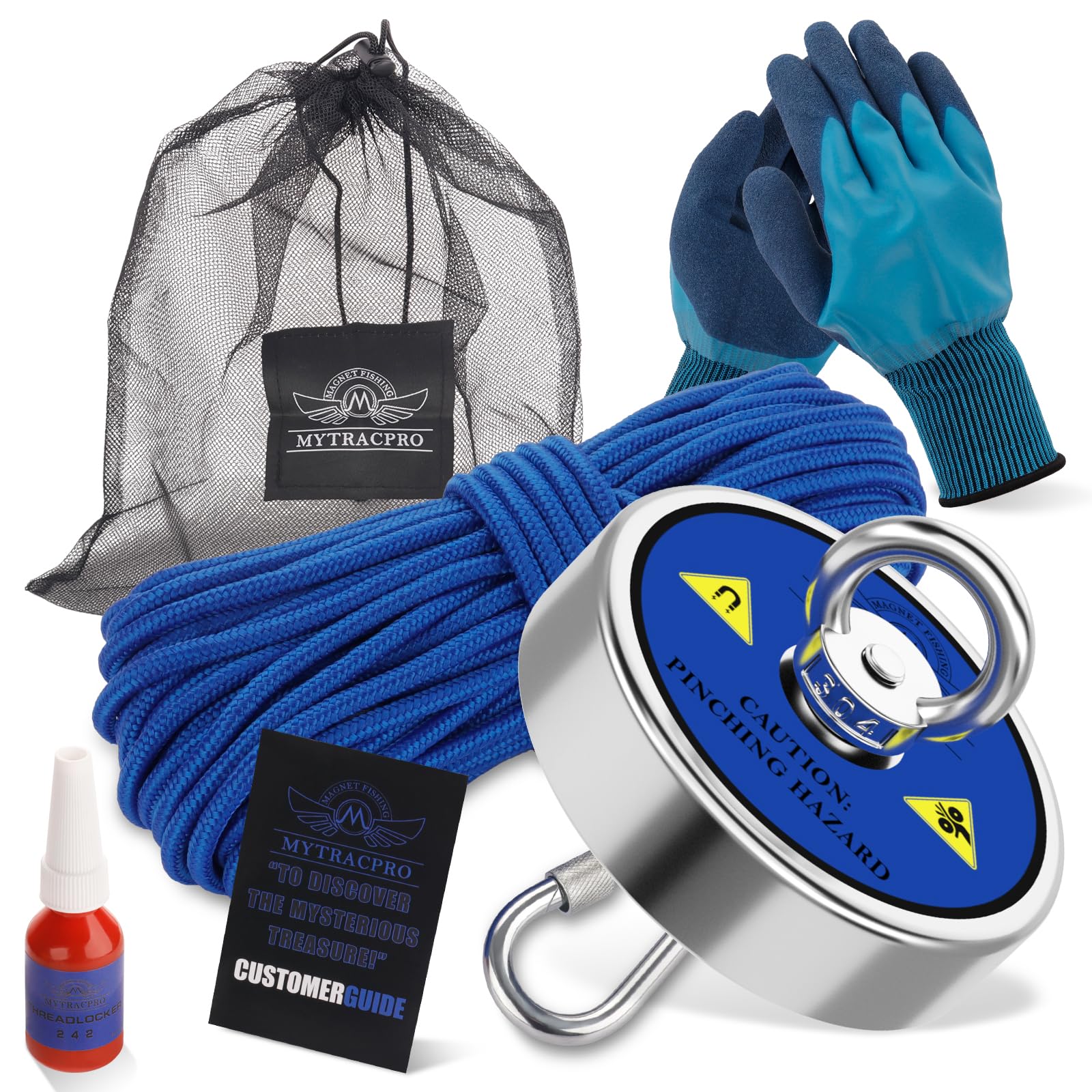 Mytracpro Fishing Magnet Kit, Single Sided 800 lbs Pulling Fishing Magnet with 65 FT Nylon Rope, Powerful Rare Earth Magnets for Fishing and Magnetic