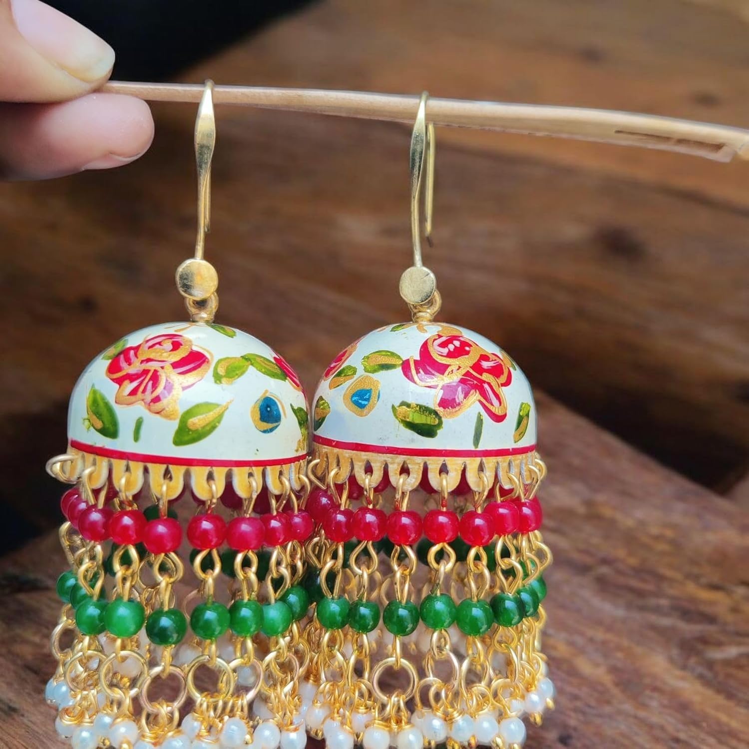 Meenakari Hand-Painted Floral Jhumka Earrings for Women – Traditional Indian Jhumki Earring Set – Ethnic Jewelry Gift for Birthday, Wedding, Festivals & Special Occasions