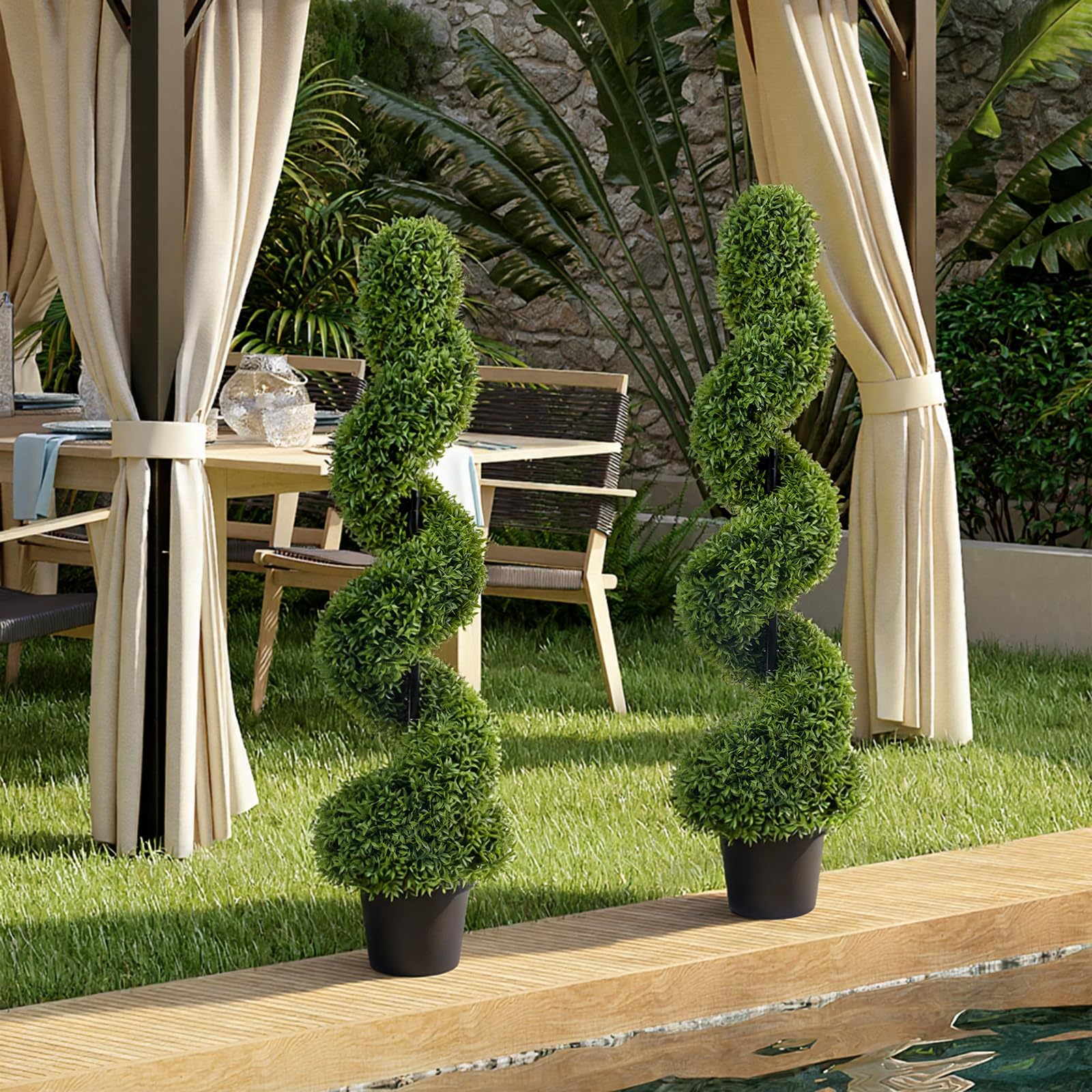 Lot de 2 Cyprès Spirale Artificiels 120cm, Plantes Vertes Réalistes