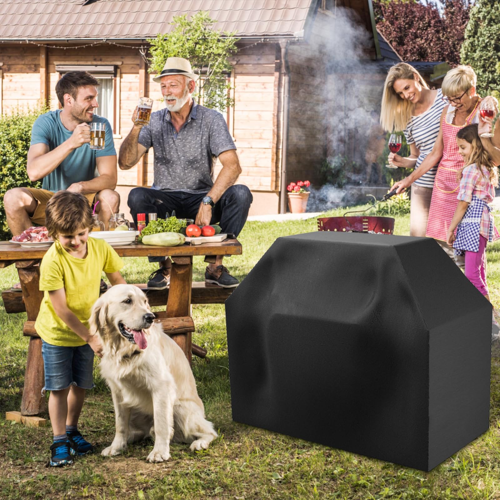 Grillabdeckung 147,3 Cm – Wasserdicht, Reißfest, Mit PU-Beschichtung, Klettverschluss & Kordelzug
