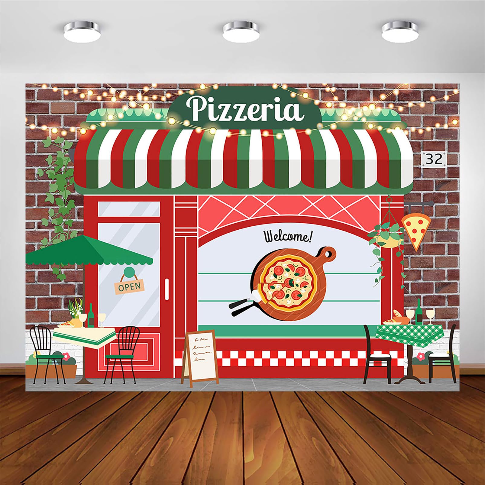 Avezano Pizza Shop Backdrop Pizza Party Food Newborn Baby Birthday Party Decorations Boys Girls Cooking Theme Vintage Pizzeria Shop Birthday Baby