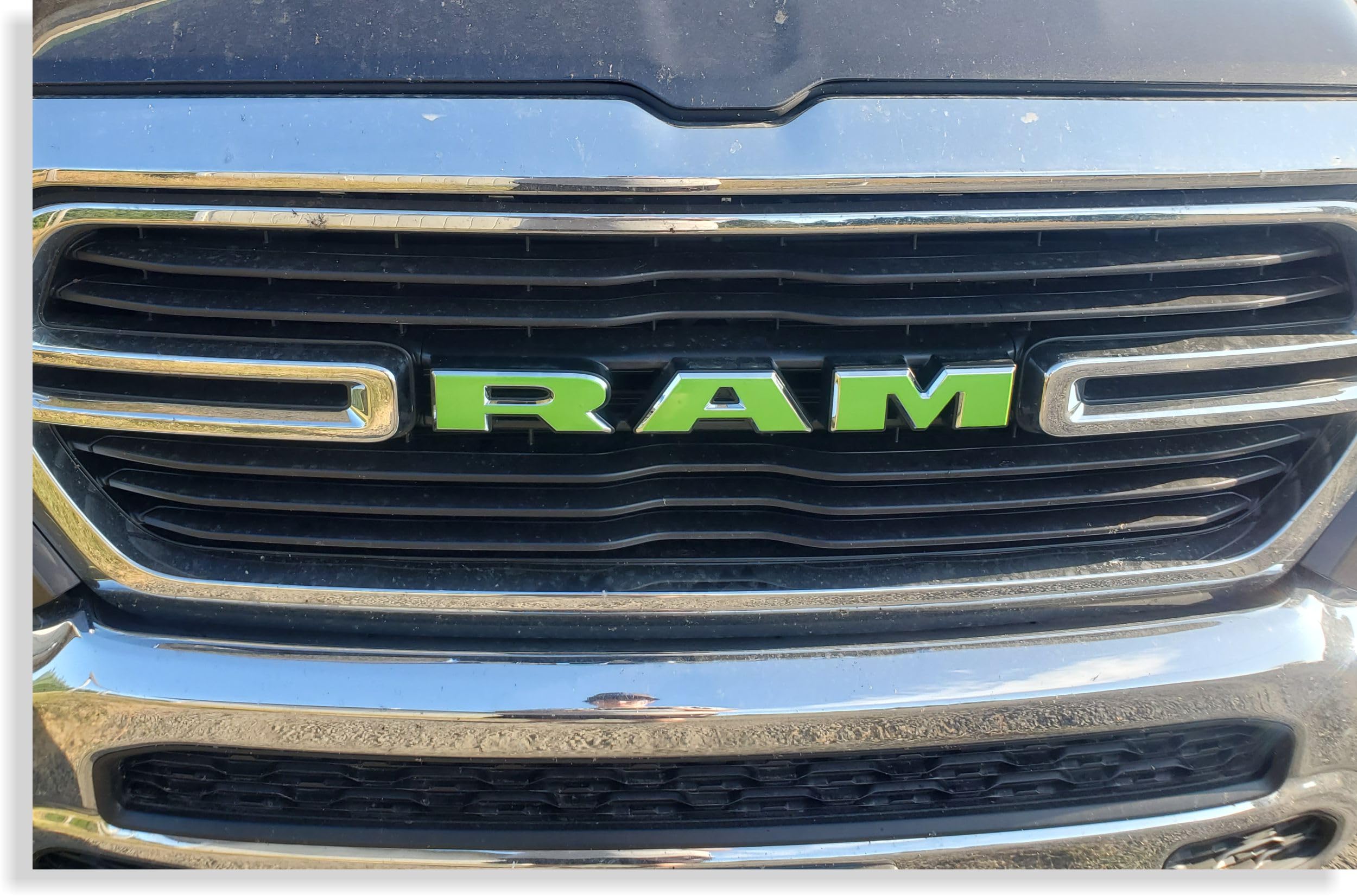 Reflective Concepts RAM Grille Emblem Overlay Decal 2019-2024 Ram 1500, NOT for Classic or TRX (Color: Lime Green)